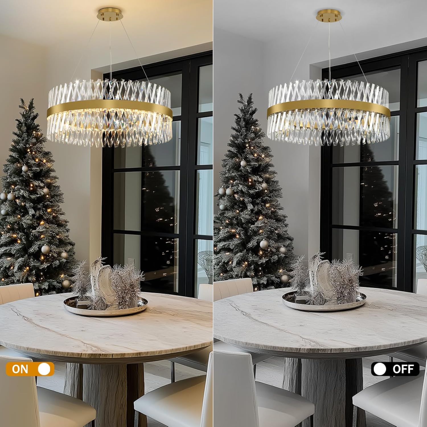 32" Modern Gold Crystal Chandelier – Luxury Round Pendant