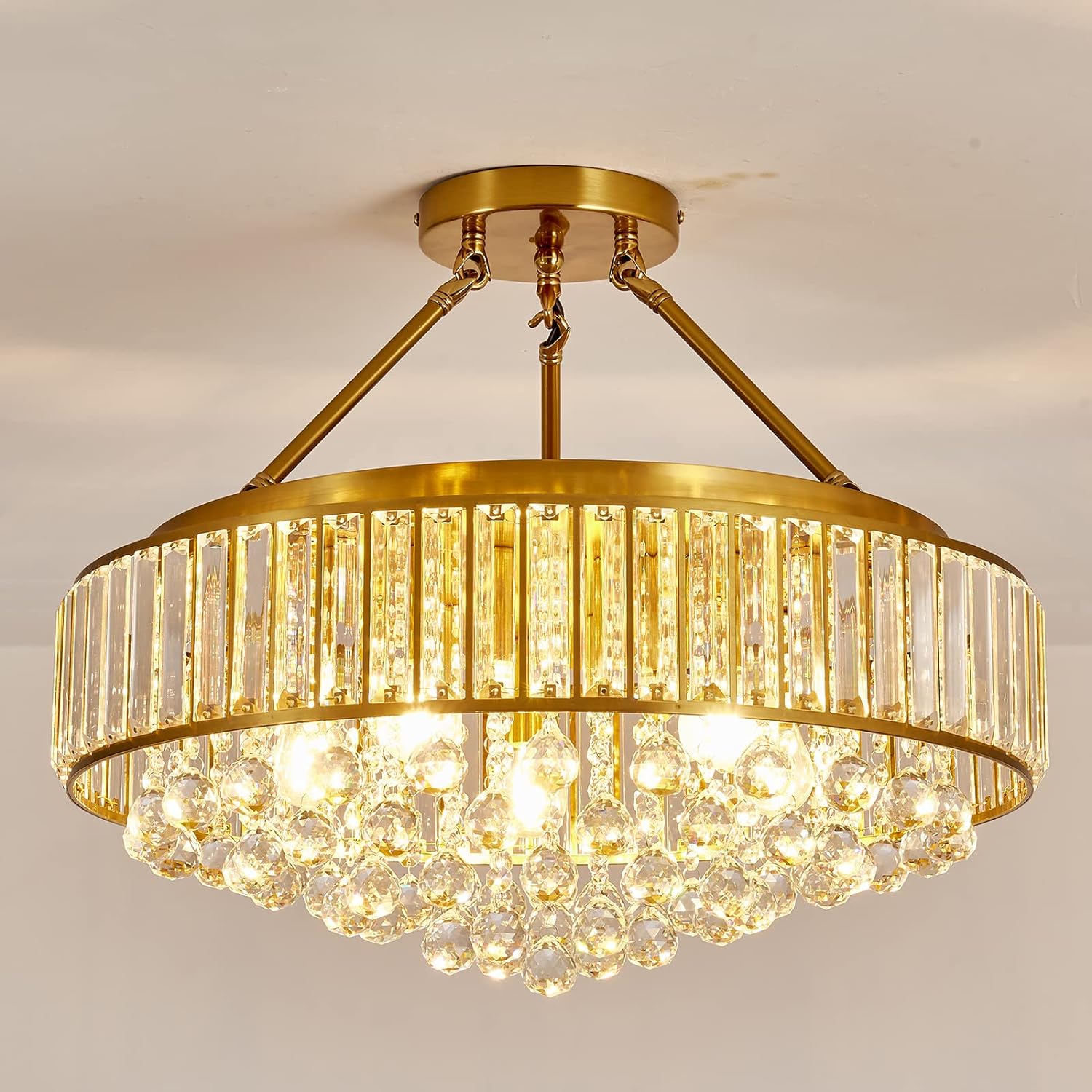 6-Light Chrome Crystal Semi-Flush Mount Chandelier