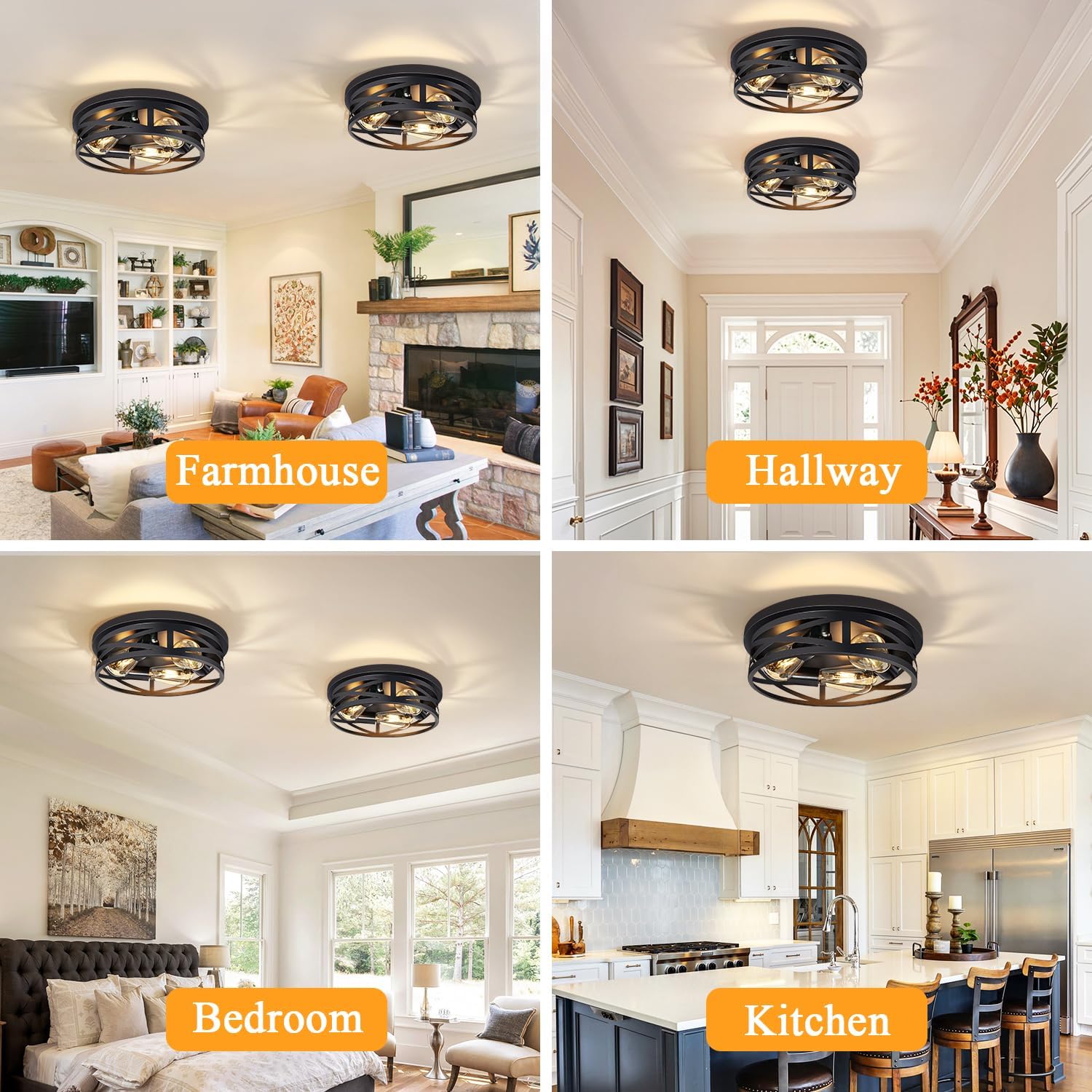 3-Light Farmhouse Ceiling Lights – 2-Pack, E26