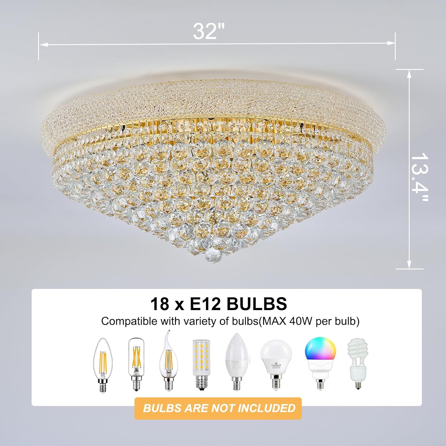 18-Light Crystal Flush Mount Chandelier