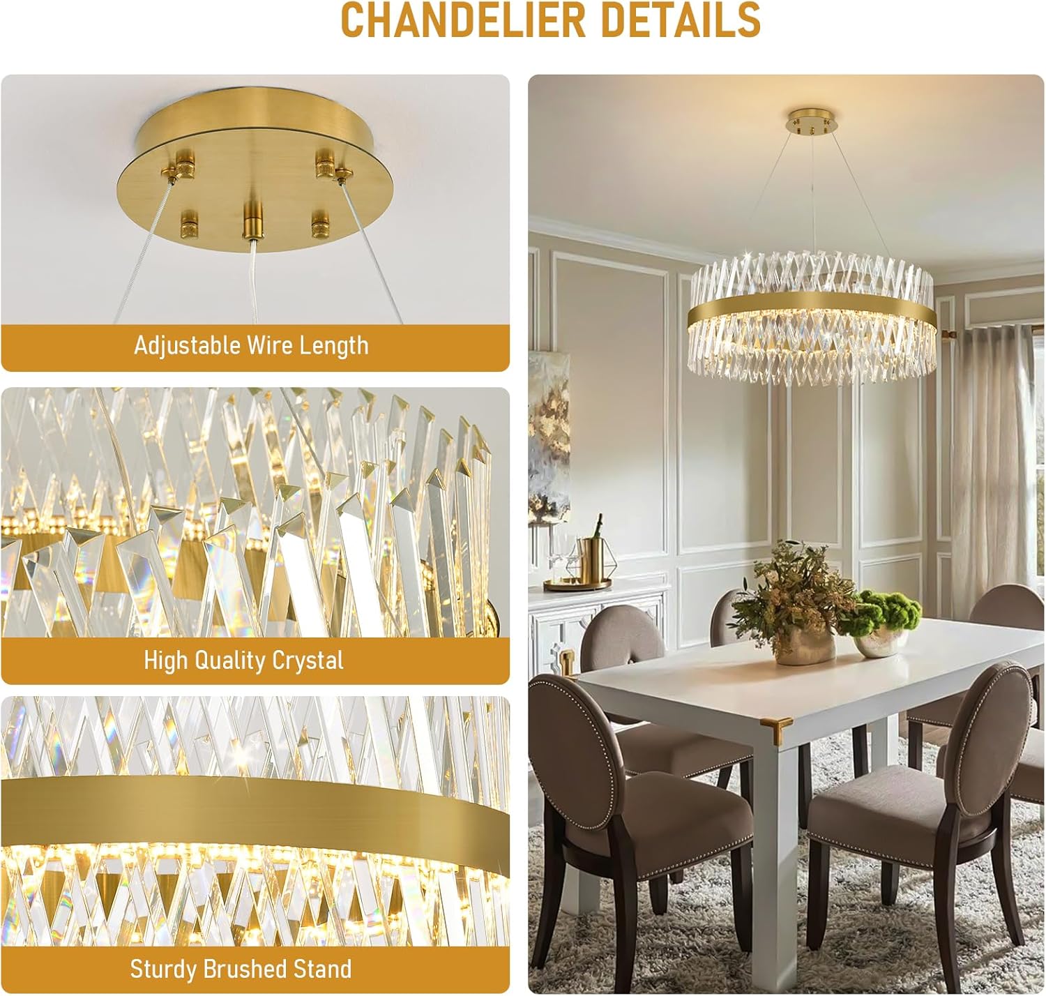 32" Modern Gold Crystal Chandelier – Luxury Round Pendant