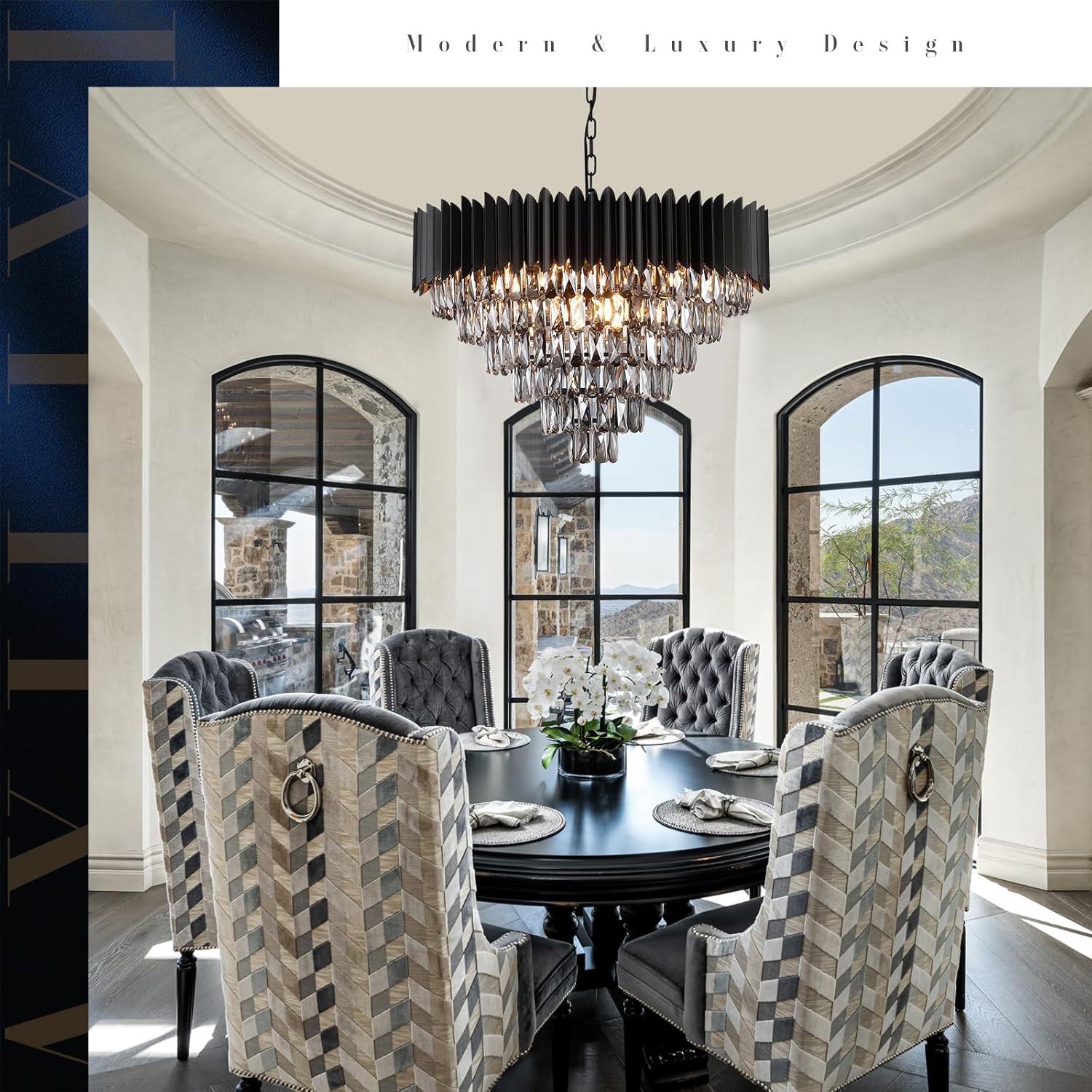 30" Large Black 6-Tier Crystal Chandelier – 16-Light Pendant