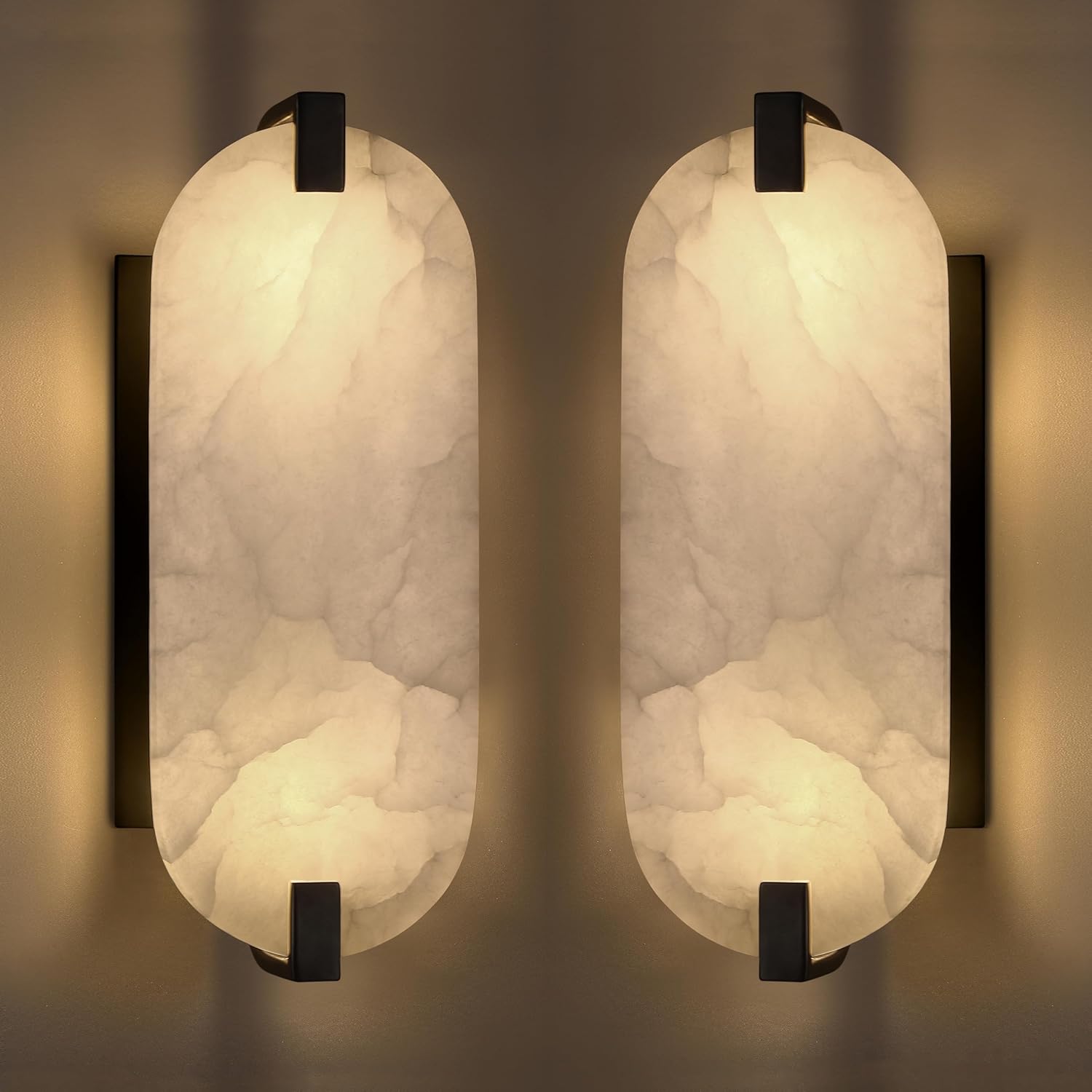 2-Pack 12.7" Alabaster Oval Bathroom Wall Sconce