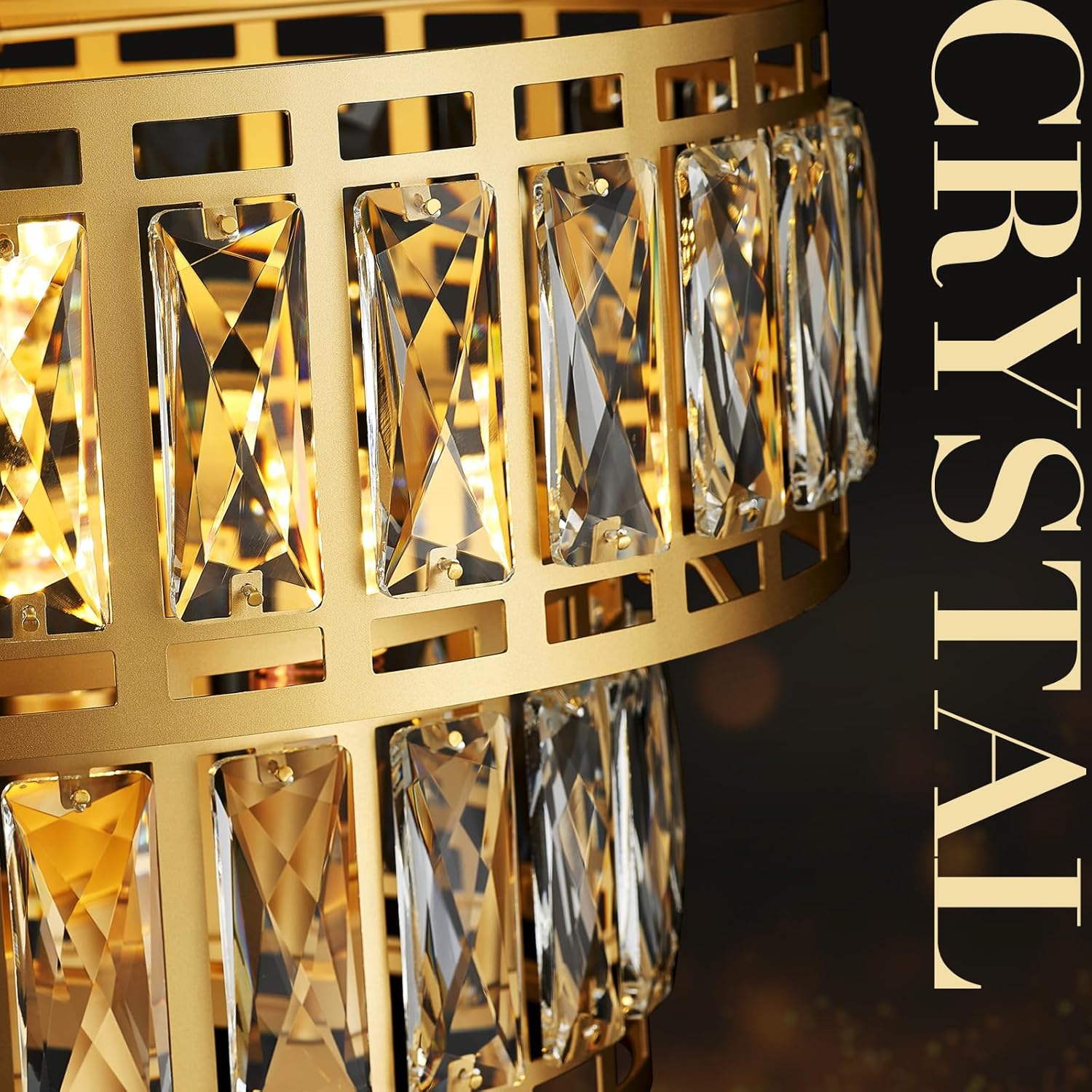 16" Gold Crystal Chandelier – 4-Light Modern 2-Tier Pendant