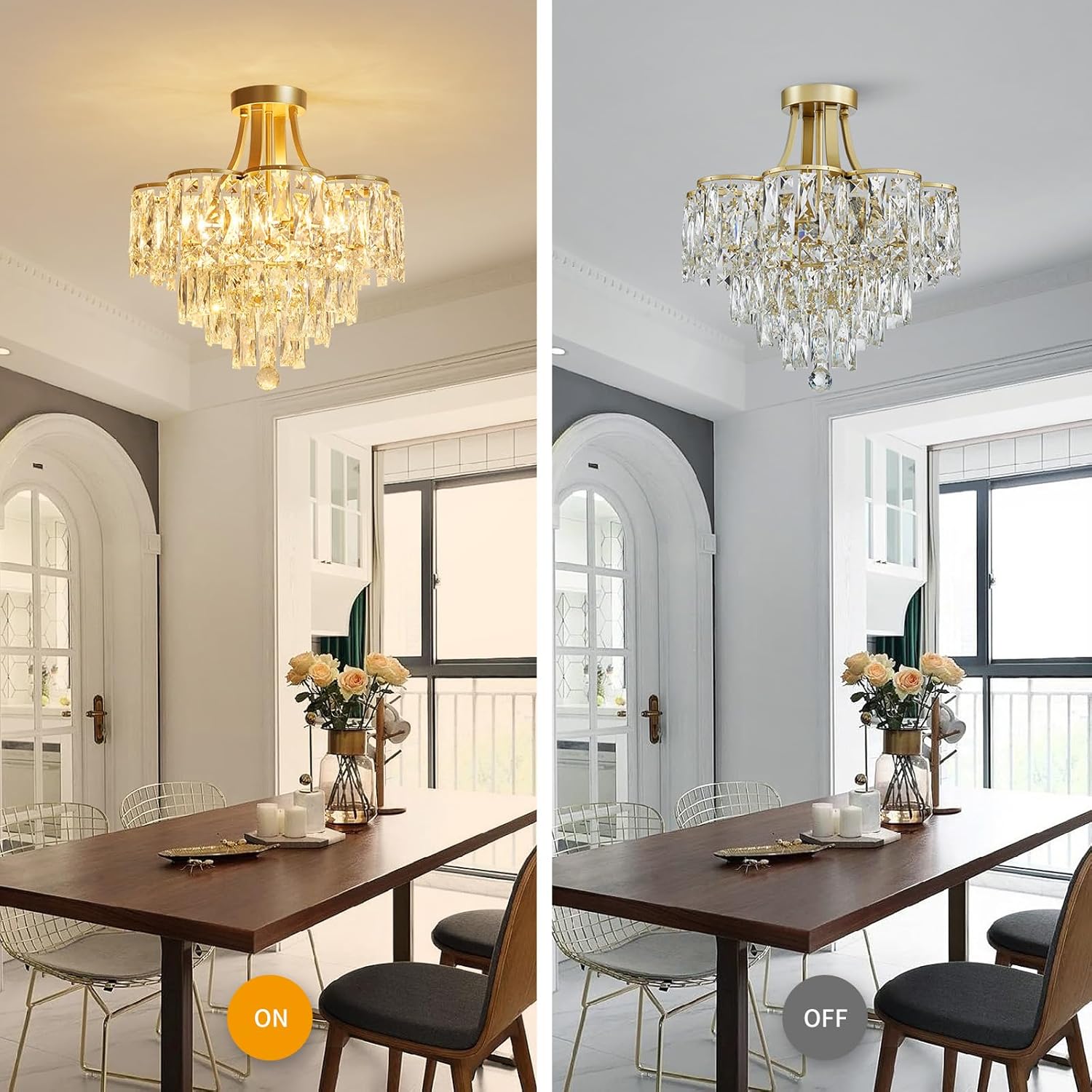 Crystal Chandelier Semi-Flushmount Ceiling Light – Modern Gold Finish