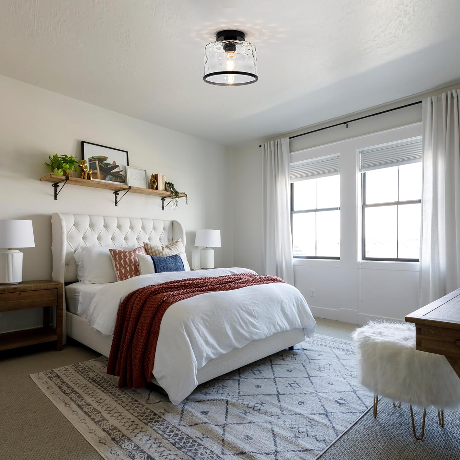 Industrial Clear Hammered Glass Ceiling Light