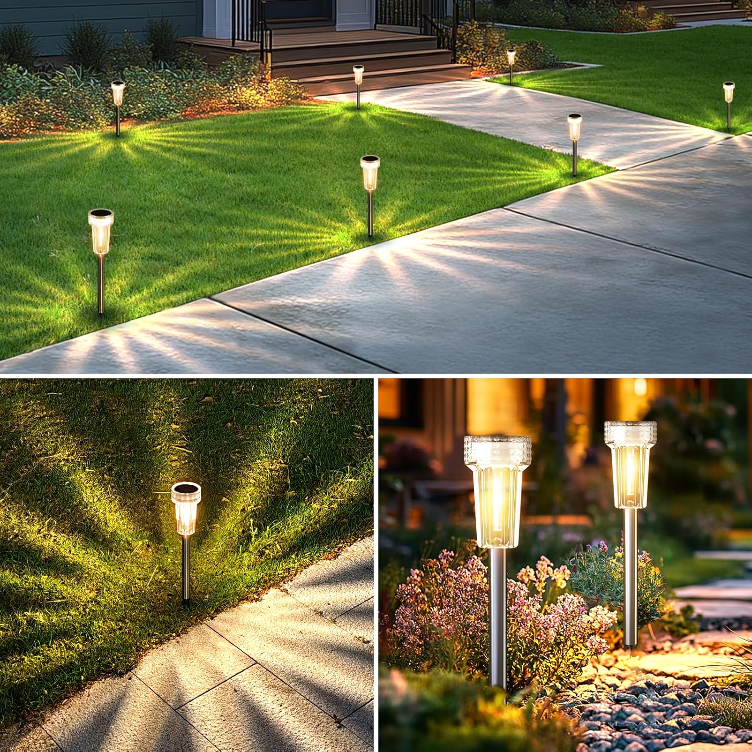 8-Pack Stainless Steel Solar Pathway Lights