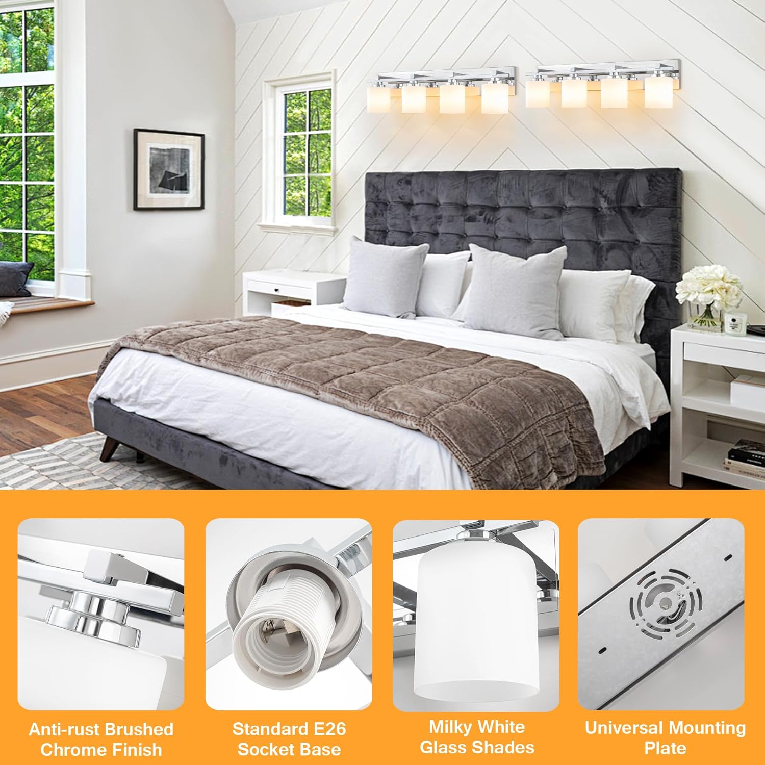 4-Light Chrome Vanity Light with Glass Shades