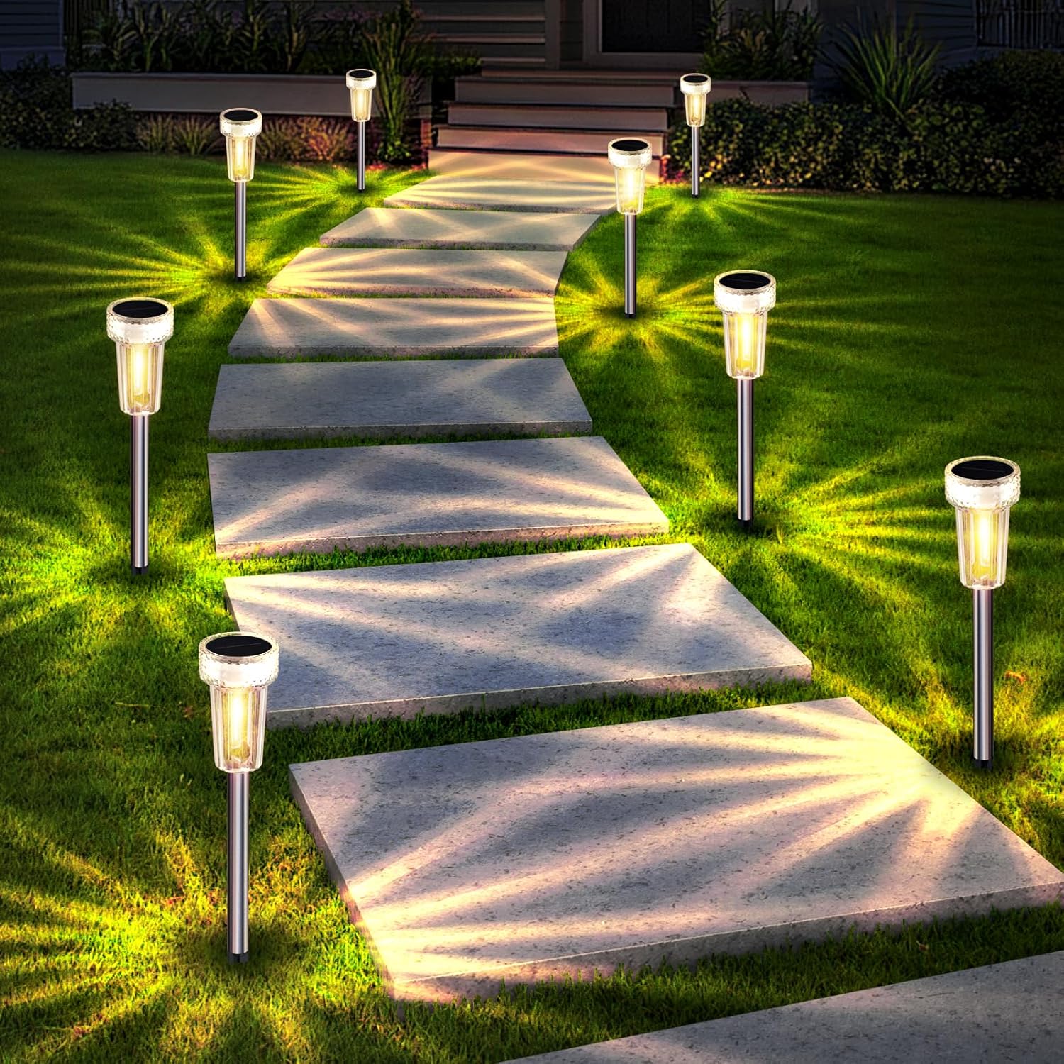8-Pack Stainless Steel Solar Pathway Lights
