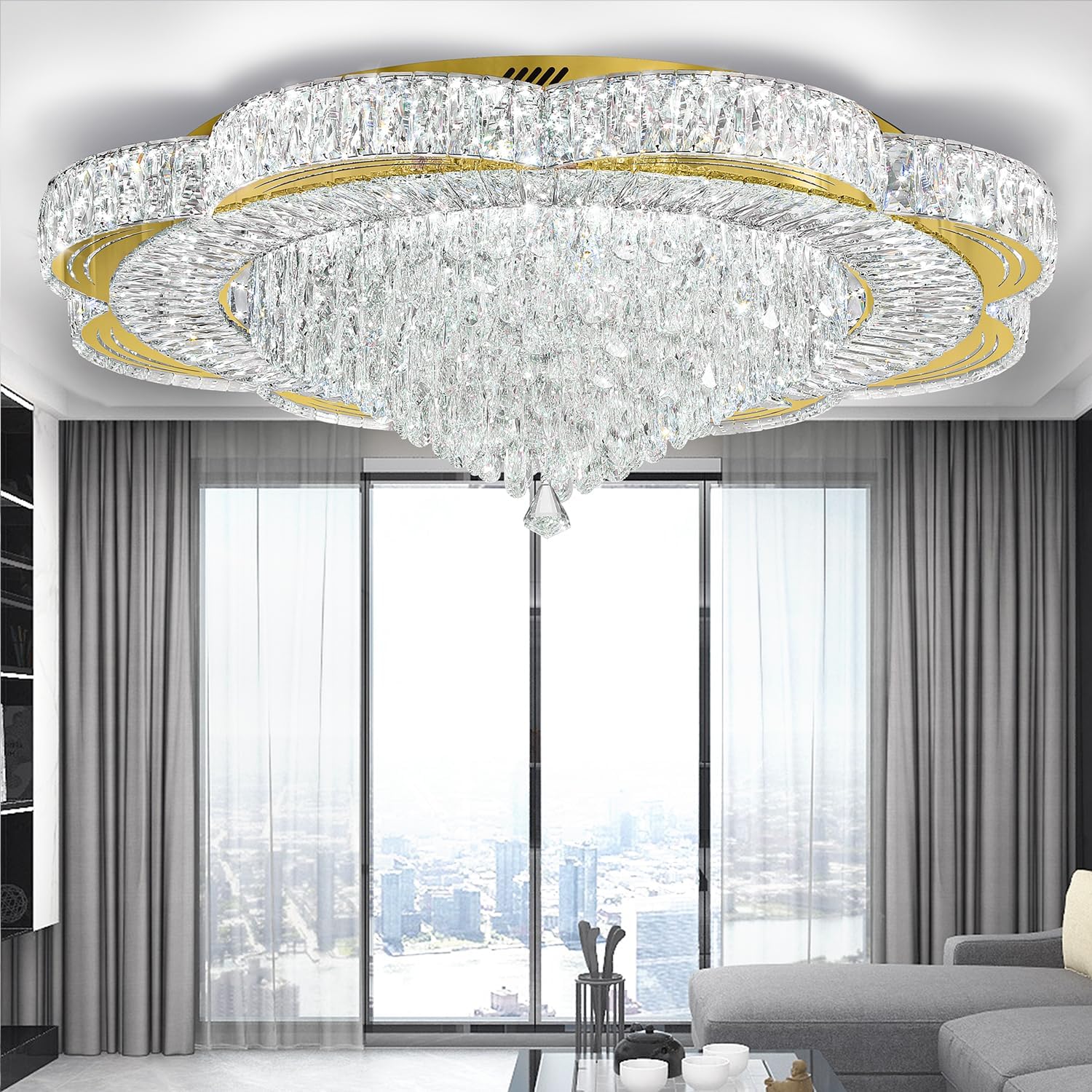 Modern Empire Crystal Chandelier 32" Chrome