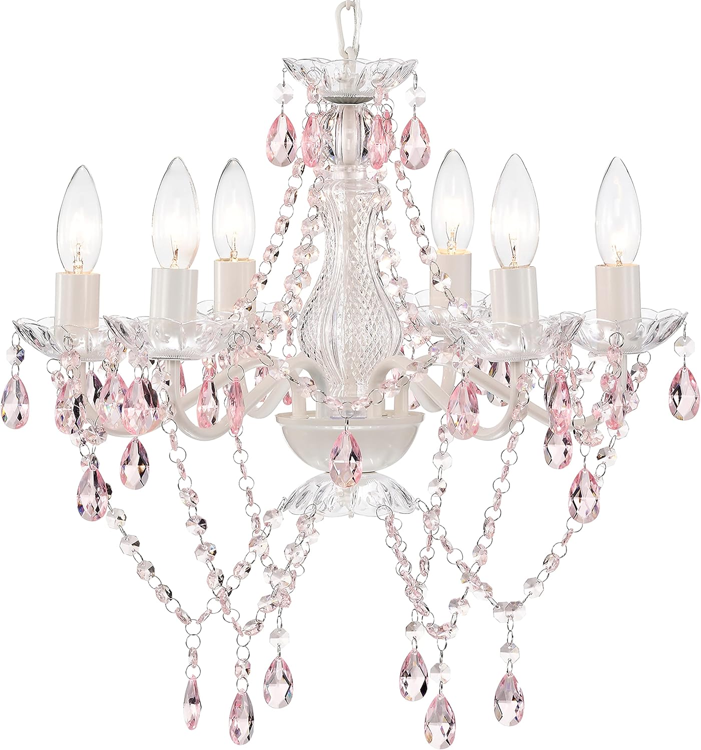 White & Pink Crystal Candle Chandelier – 6-Light