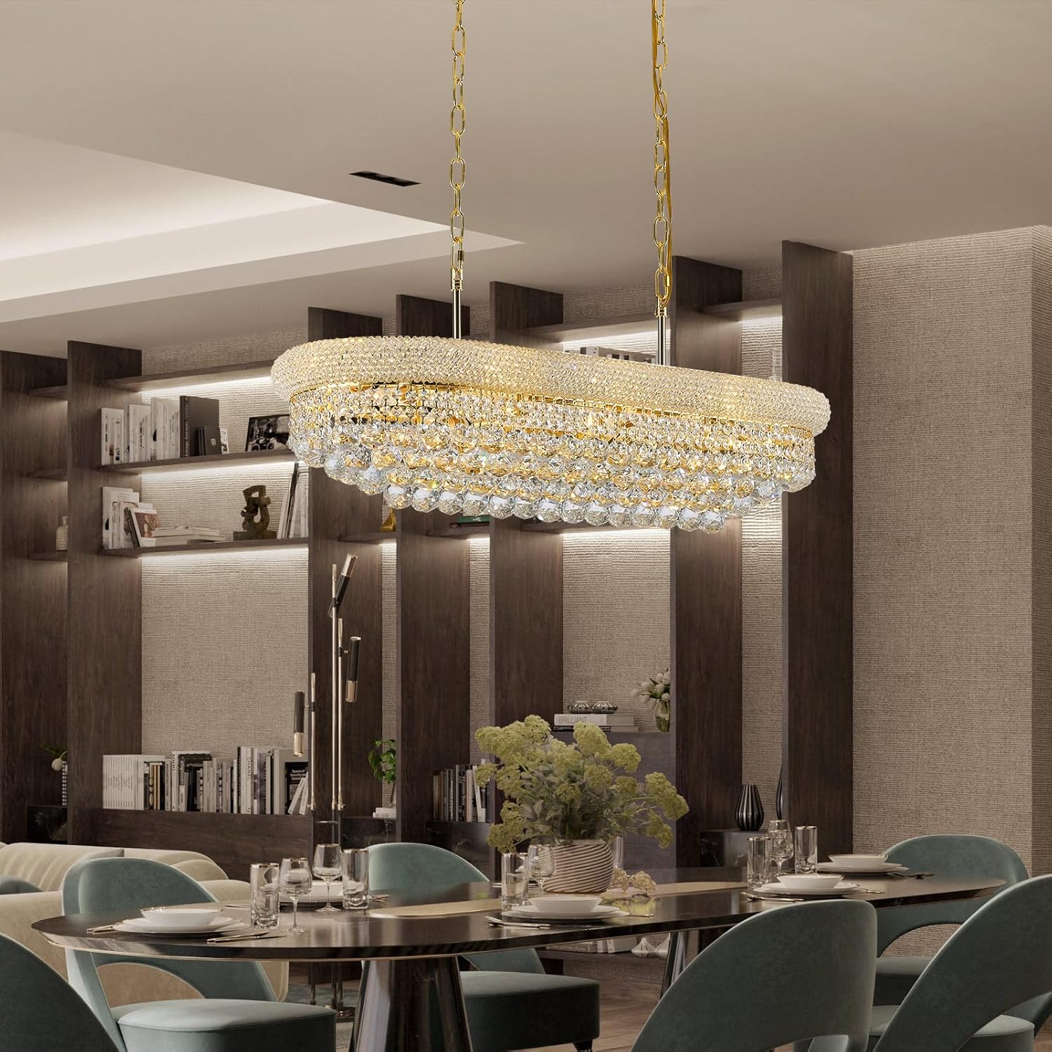 14-Light Gold Empire Crystal Chandelier