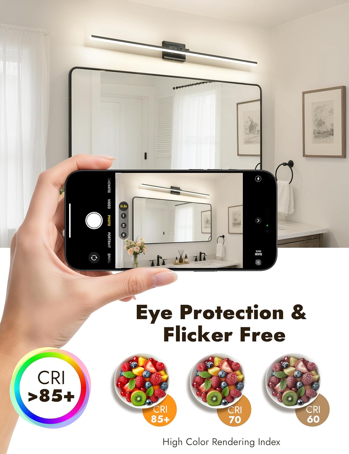 48" Black LED Vanity Light – 5CCT, Dimmable