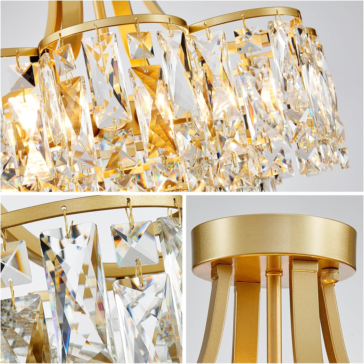 Crystal Chandelier Semi-Flushmount Ceiling Light – Modern Gold Finish