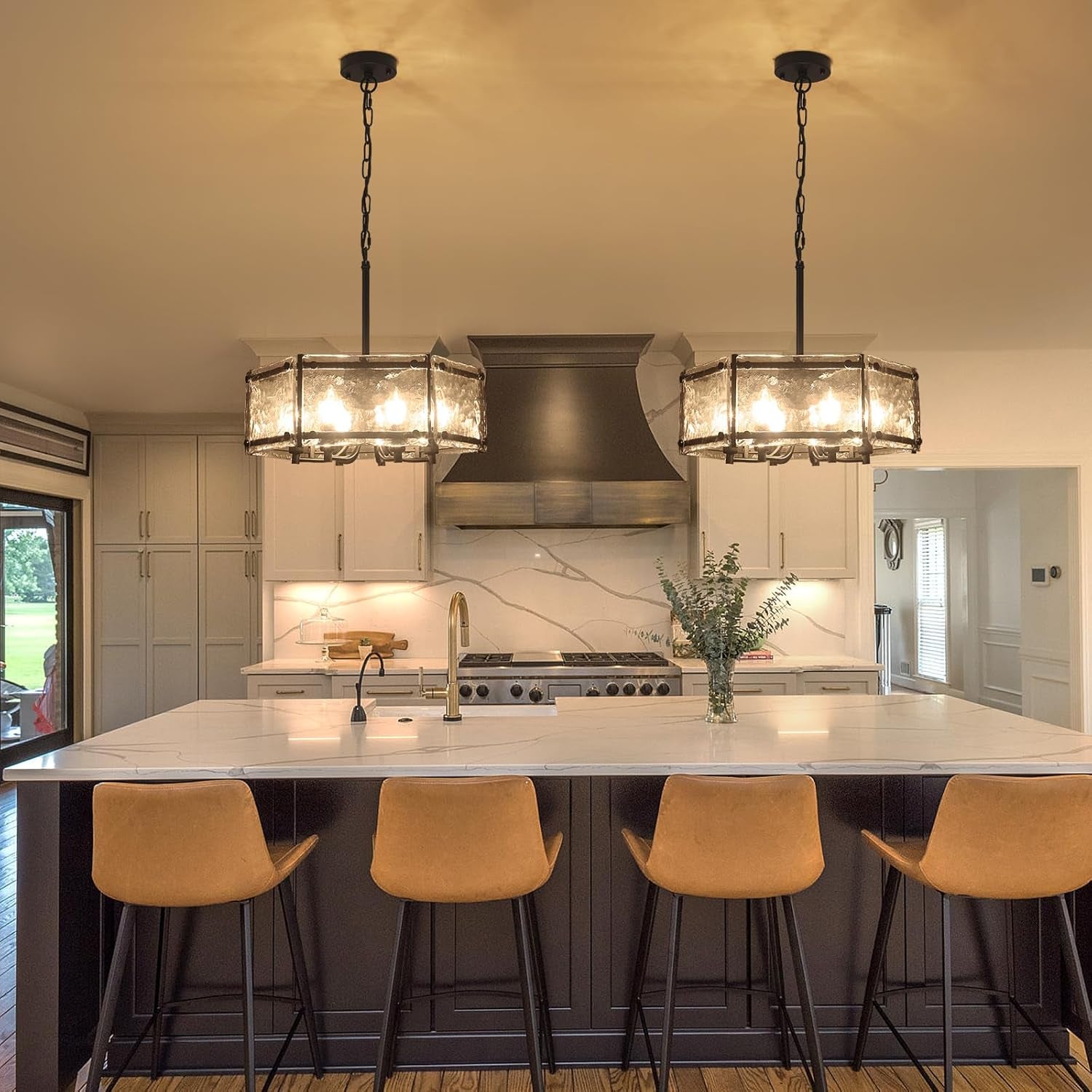 18.7" 6-Light Modern Black Glass Drum Chandelier