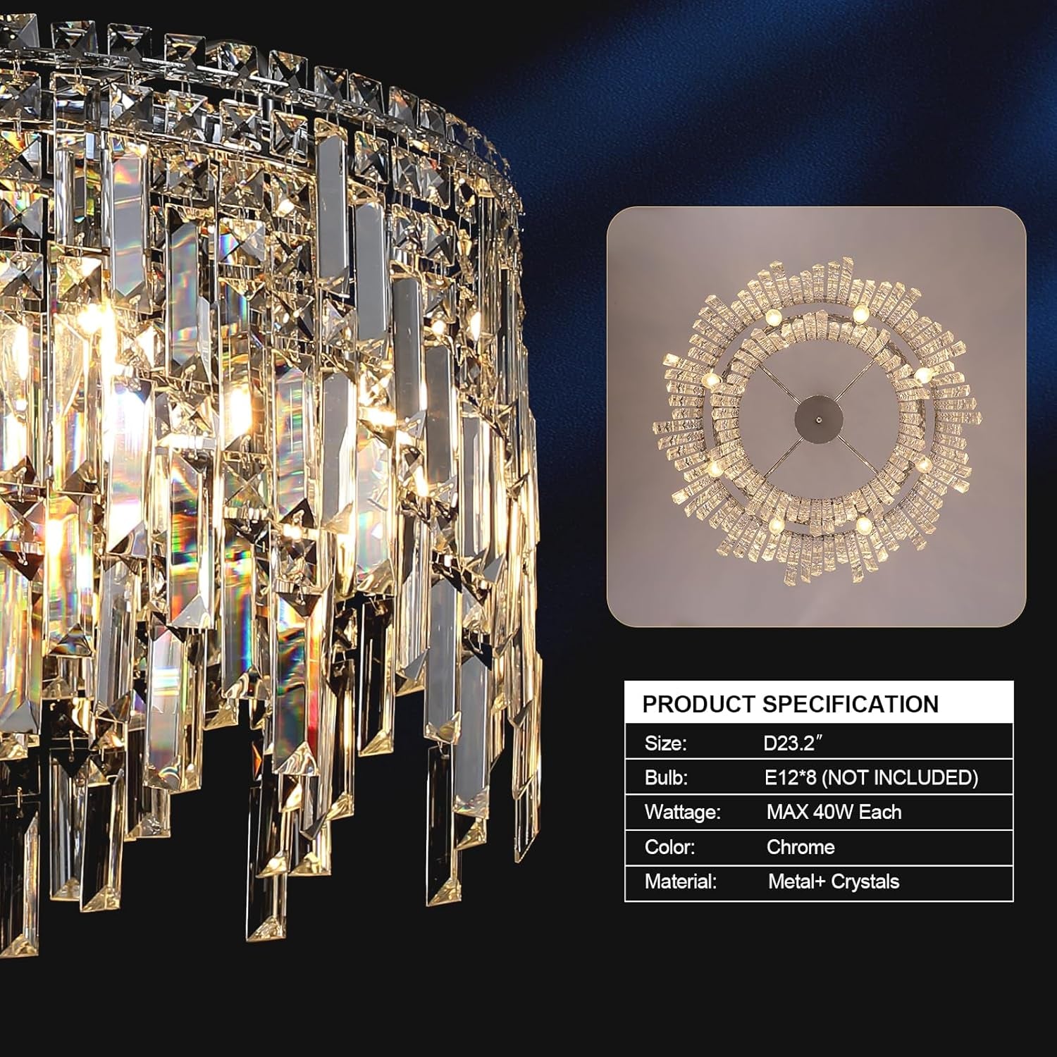 Round Crystal Chandelier 24" 8-Light Chrome