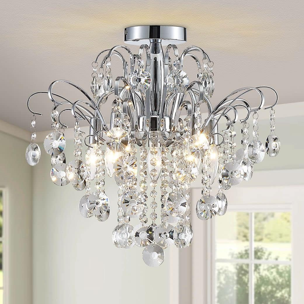 Gold Crystal Flush Mount Chandelier