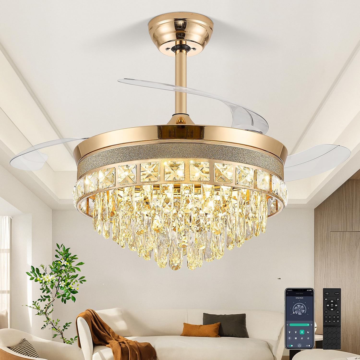 42" Crystal LED Fandelier Ceiling Fan Light