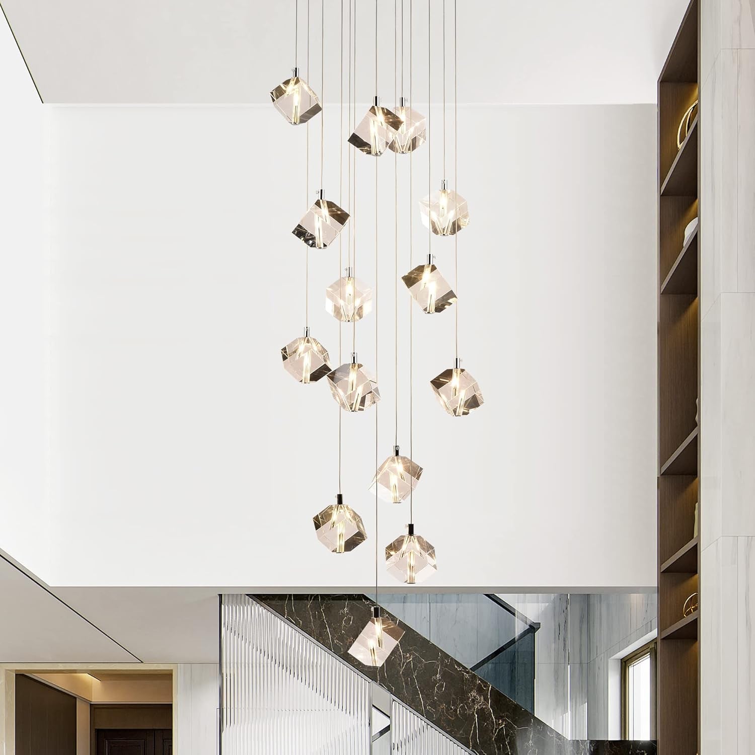 Cube Crystal Raindrop Chandelier 42" Chrome 14L