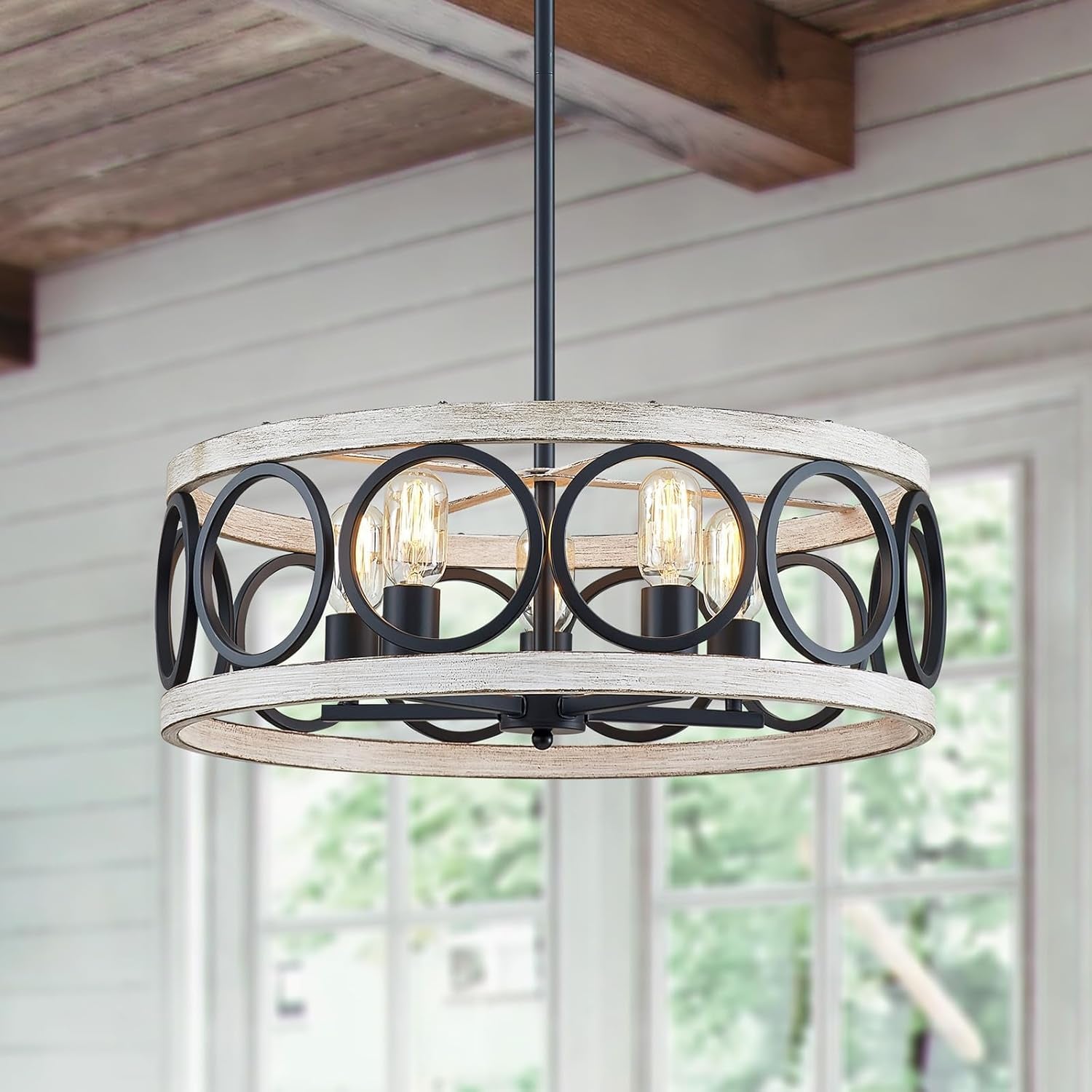 Rustic Nickel Drum Chandelier 5-Light