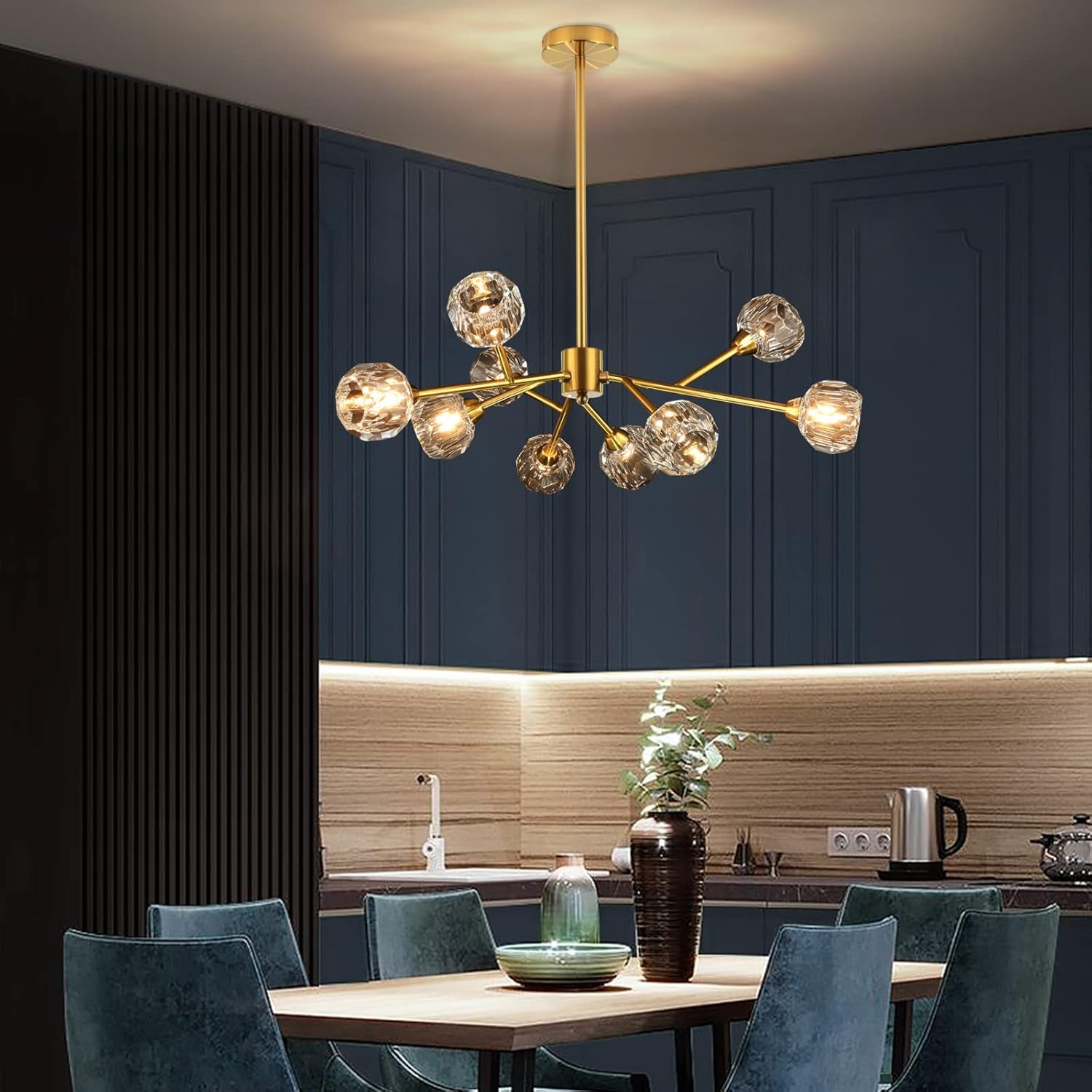 9-Light Gold Sputnik Crystal Chandelier