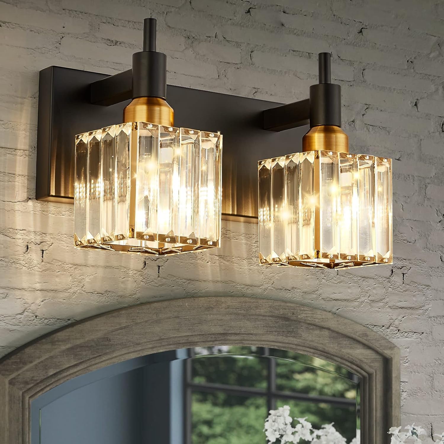 Gold Modern 3-Light Crystal Bathroom Vanity Light