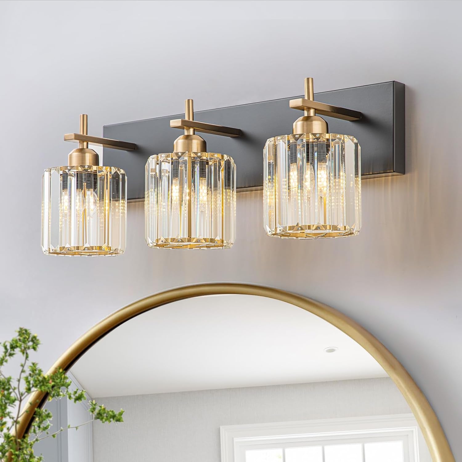 Gold Modern 3-Light Crystal Bathroom Vanity Light