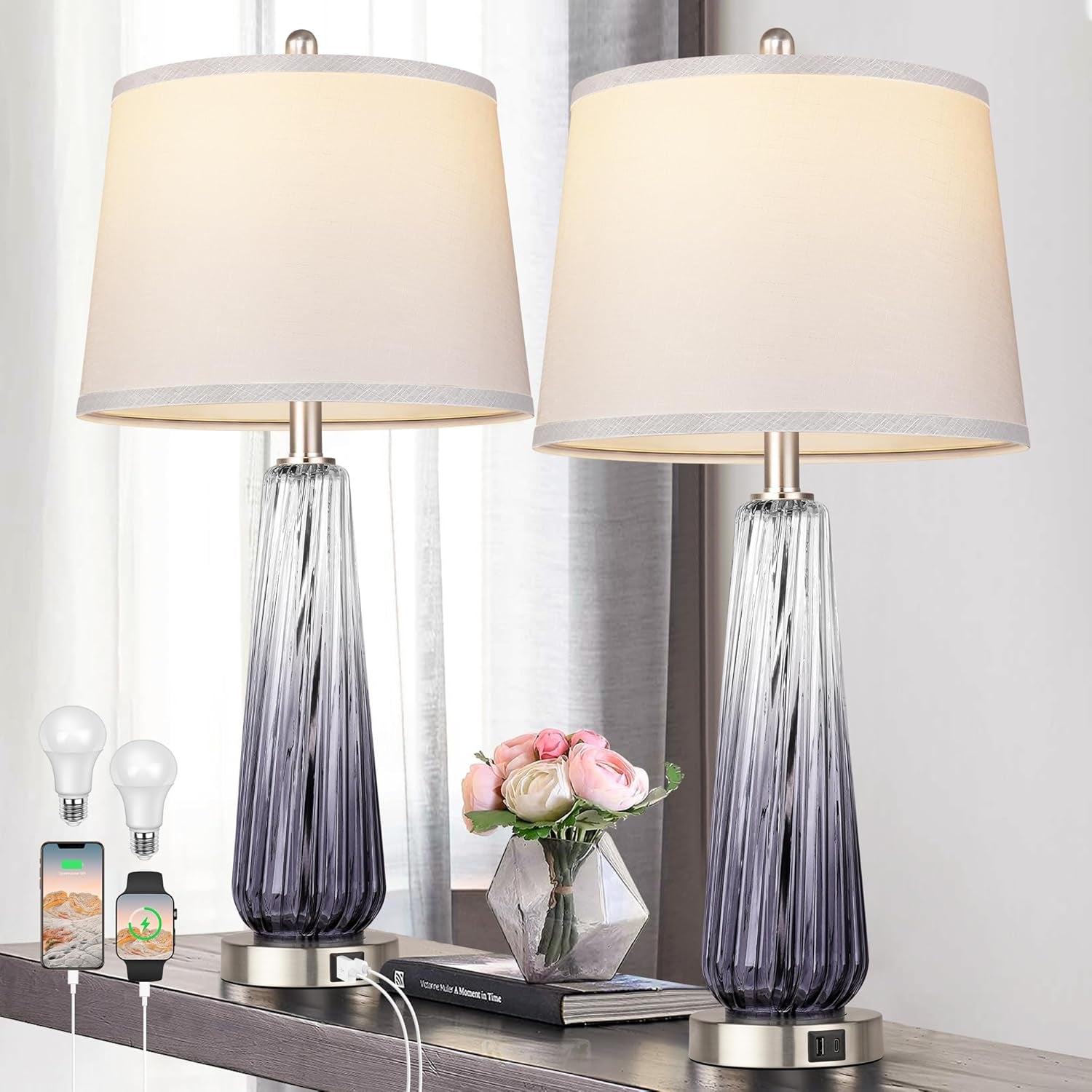 Modern Glass Touch Table Lamps Set of 2