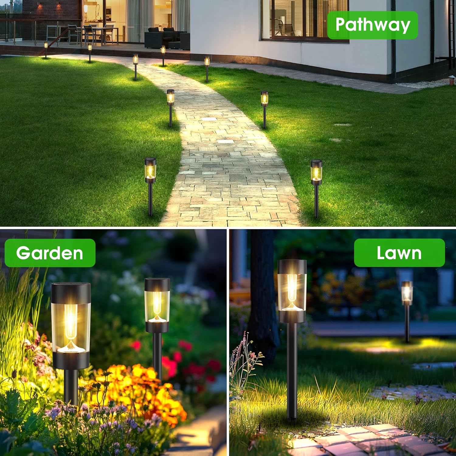 12-Pack Solar Landscape Lights – Warm White