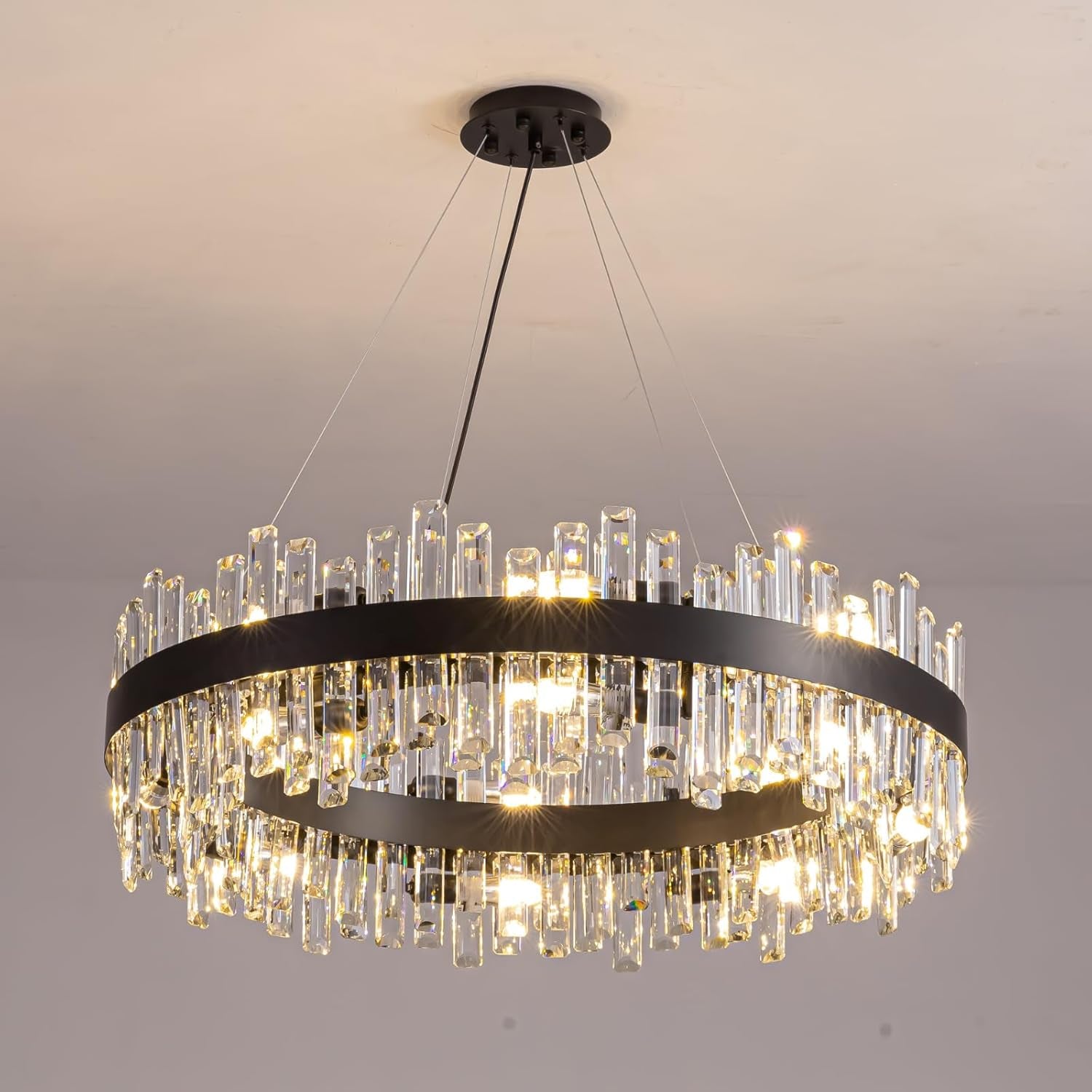 Gold 2-Tier Rectangular Crystal Chandelier 16L