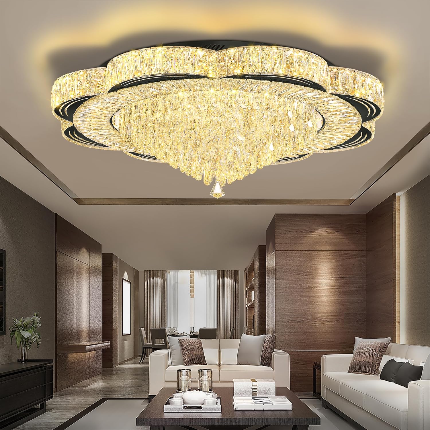 Modern Empire Crystal Chandelier 32" Chrome