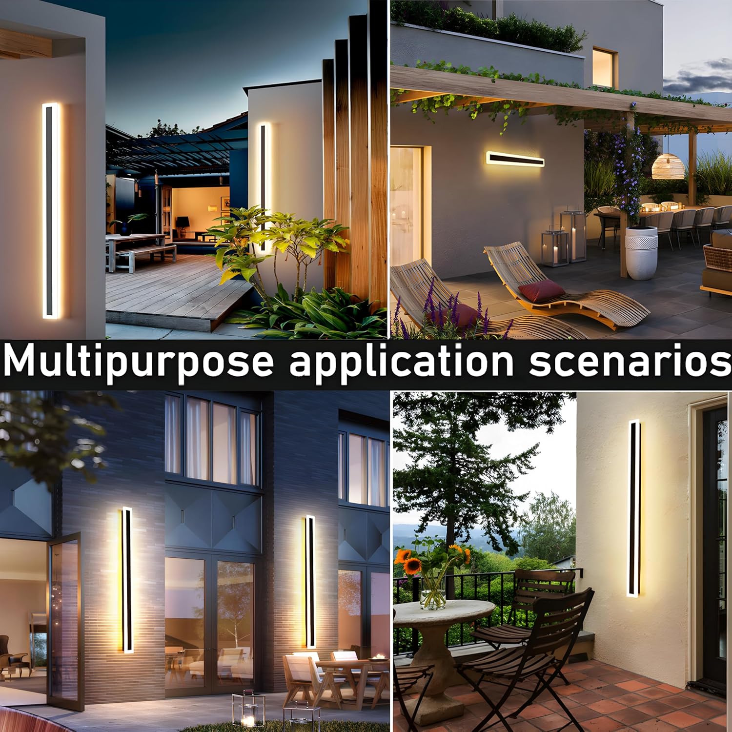 2-Pack 31.5" Outdoor LED Wall Lights, Black