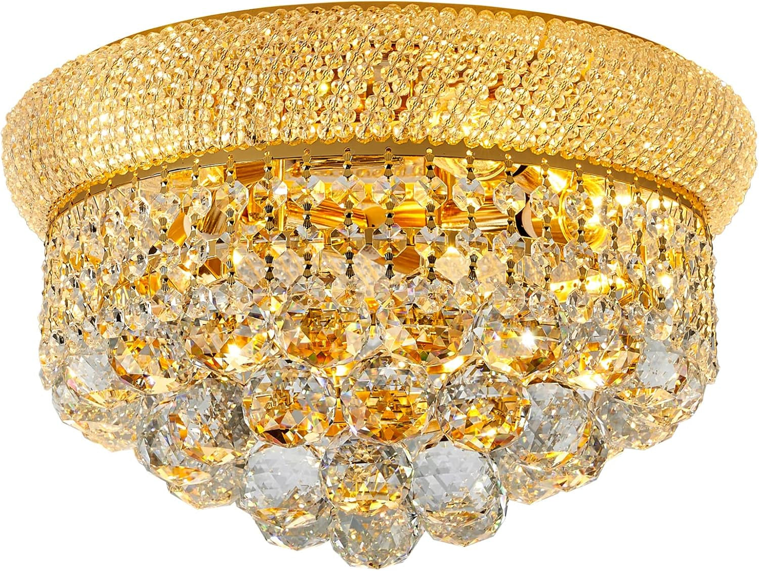 12-Light Crystal Flush Mount Chandelier Ceiling Light Fixture for Living Room Dining Room Bedroom Foyer Entryway Hallway Closet Bathroom (Gold D24)