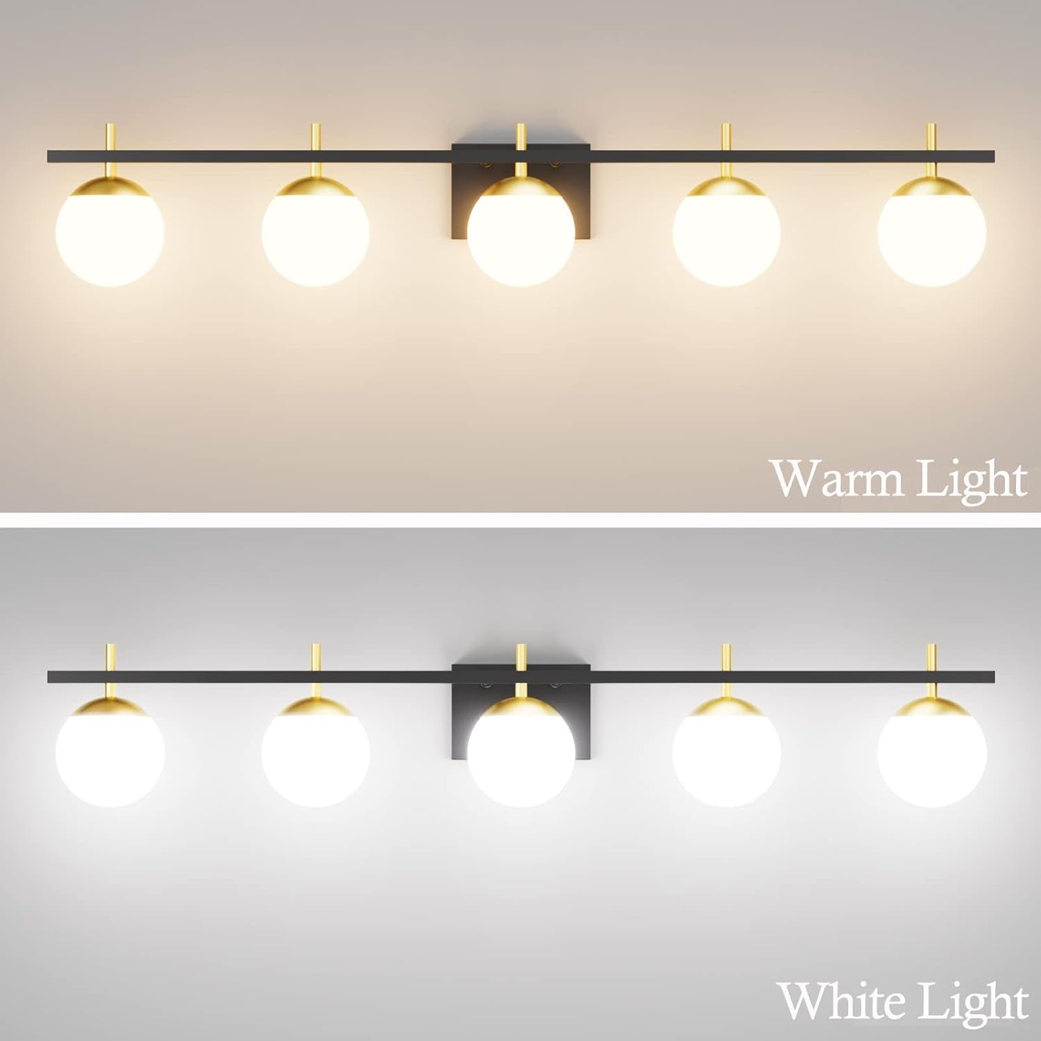 5-Light Mid-Century Vanity Light – Black/Gold