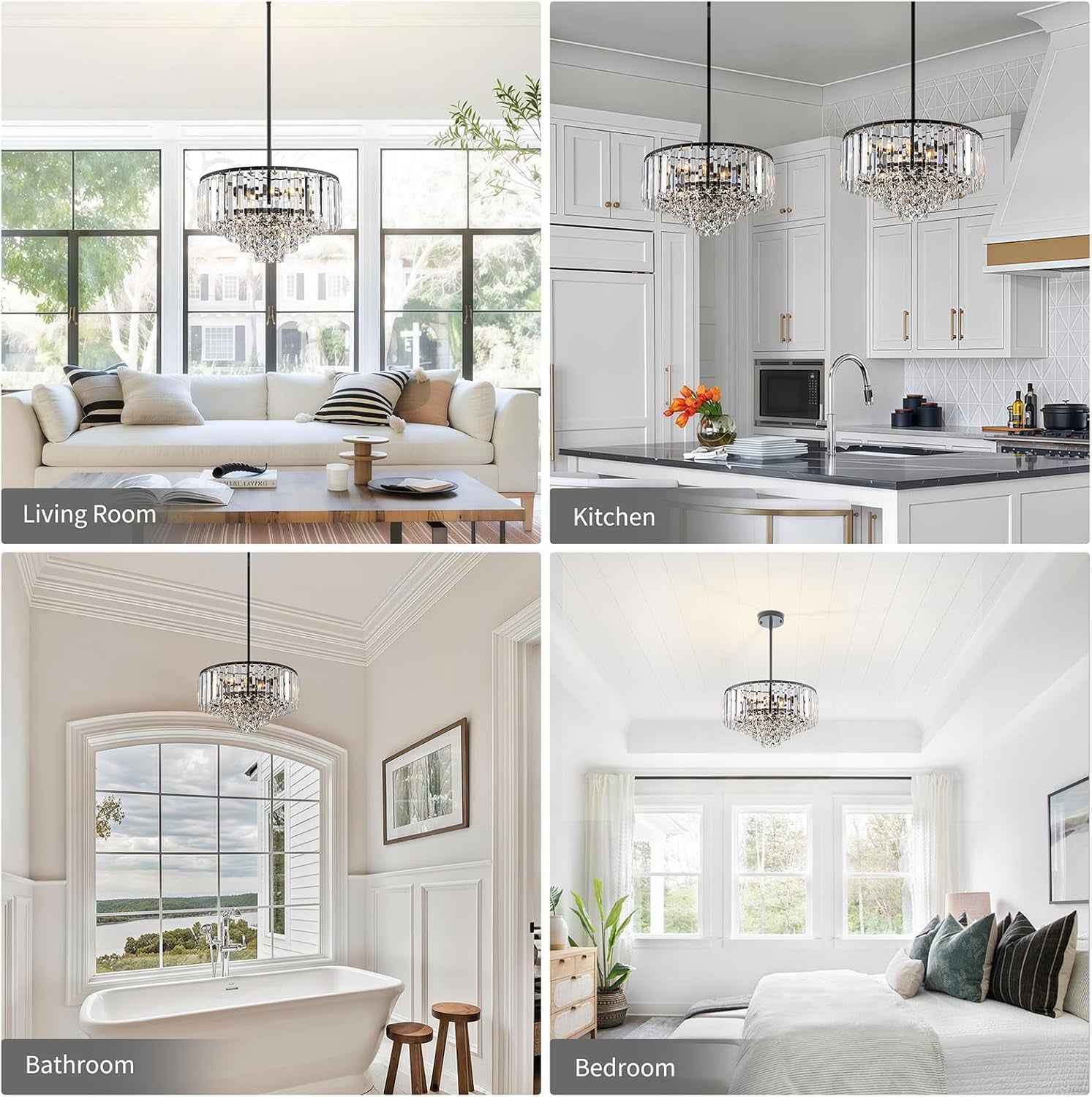 3-Light Modern Black K9 Crystal Chandelier – 5-Tier Round Pendant