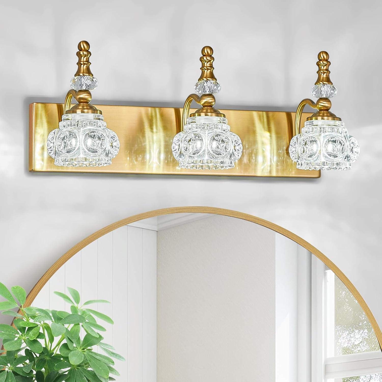 3-Light Black Crystal Bathroom Vanity Light