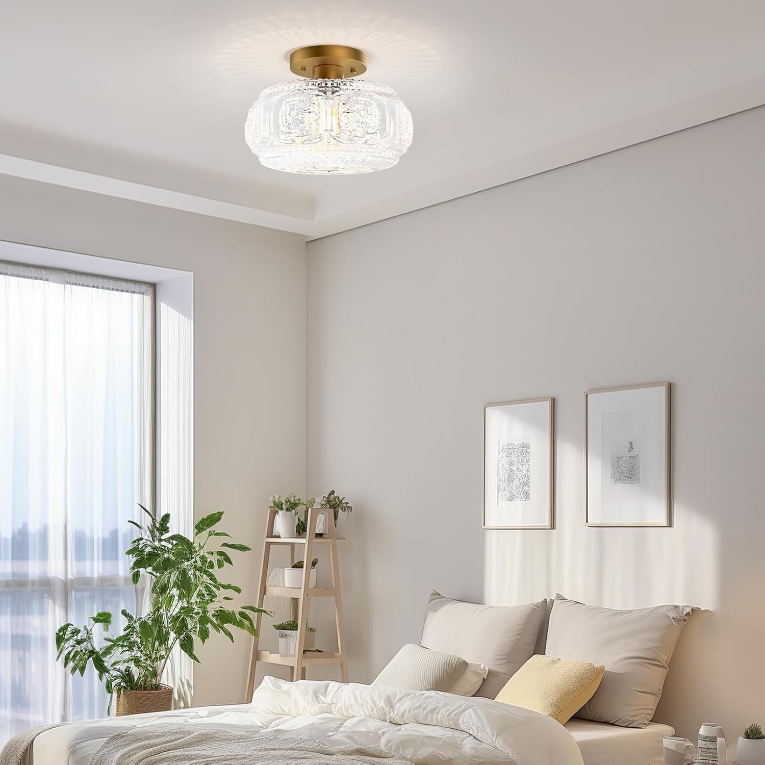 Gold Semi Flush Mount Light – Vintage Glass