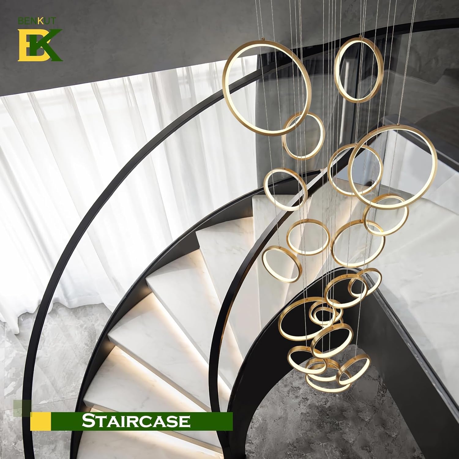 20-Ring Modern LED Gold Foyer Chandelier