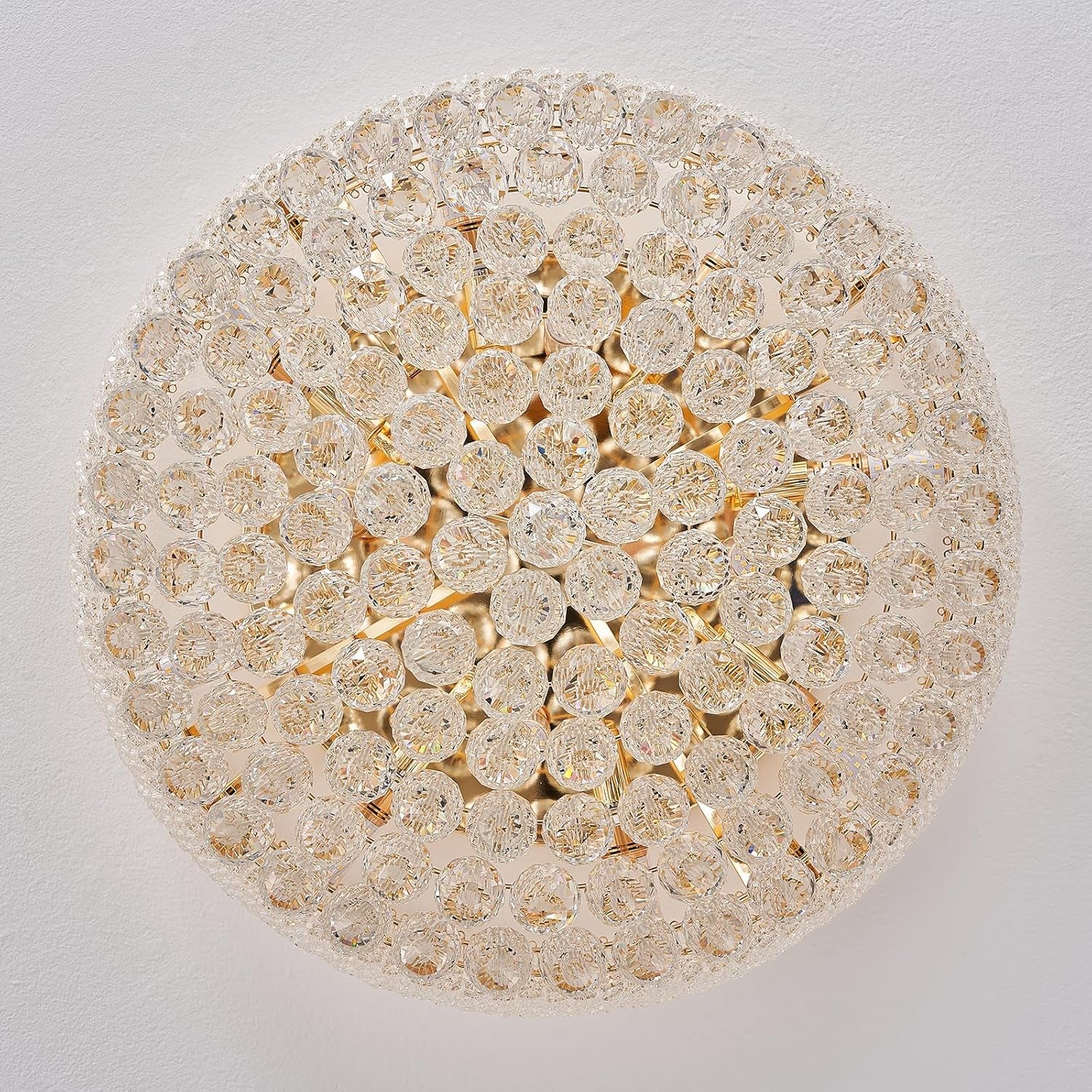 12-Light Crystal Flush Mount Chandelier Ceiling Light Fixture for Living Room Dining Room Bedroom Foyer Entryway Hallway Closet Bathroom (Gold D24)