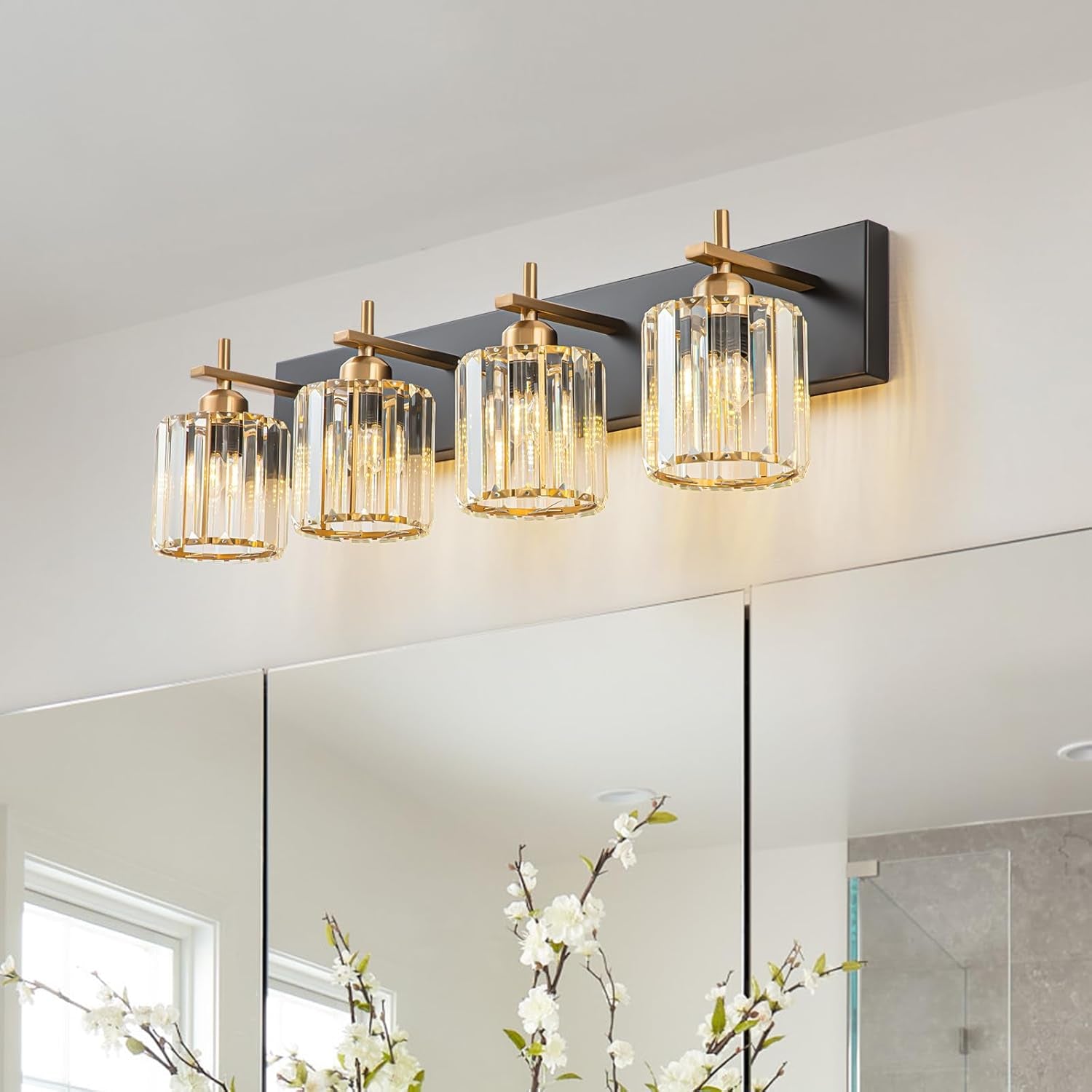 Gold Modern 3-Light Crystal Bathroom Vanity Light