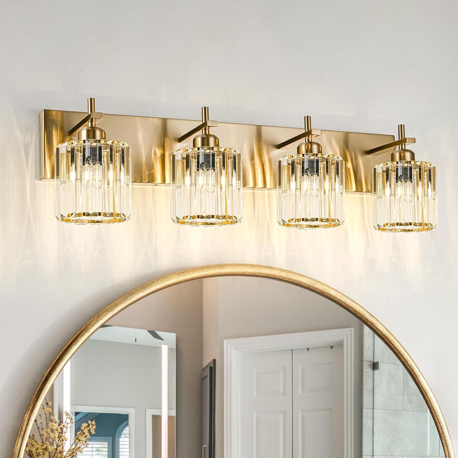 Gold Modern 3-Light Crystal Bathroom Vanity Light