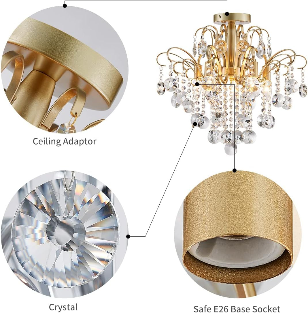 Gold Crystal Flush Mount Chandelier