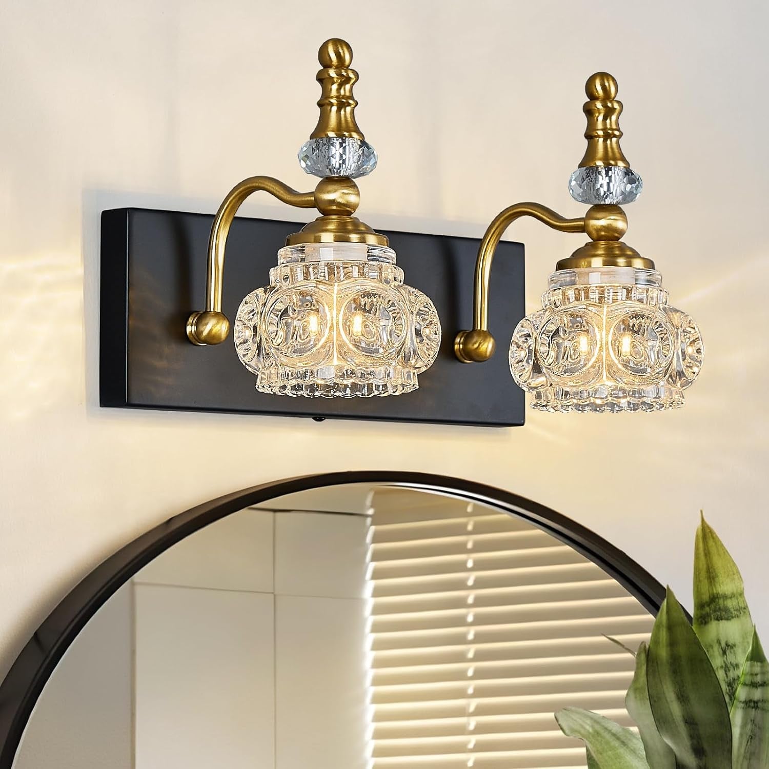3-Light Black Crystal Bathroom Vanity Light