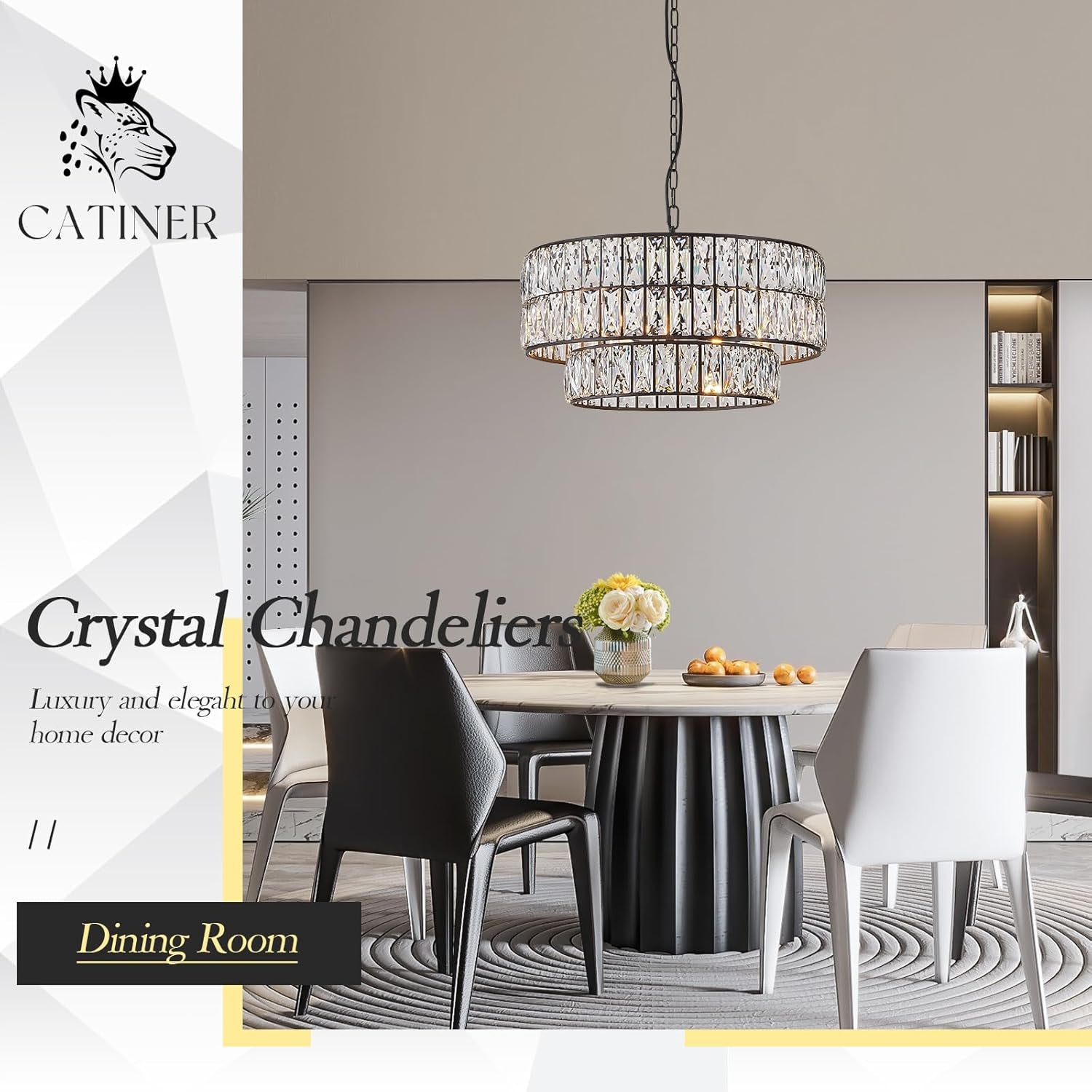 20" Black Crystal Drum Chandelier – 6-Light Semi Flush Mount