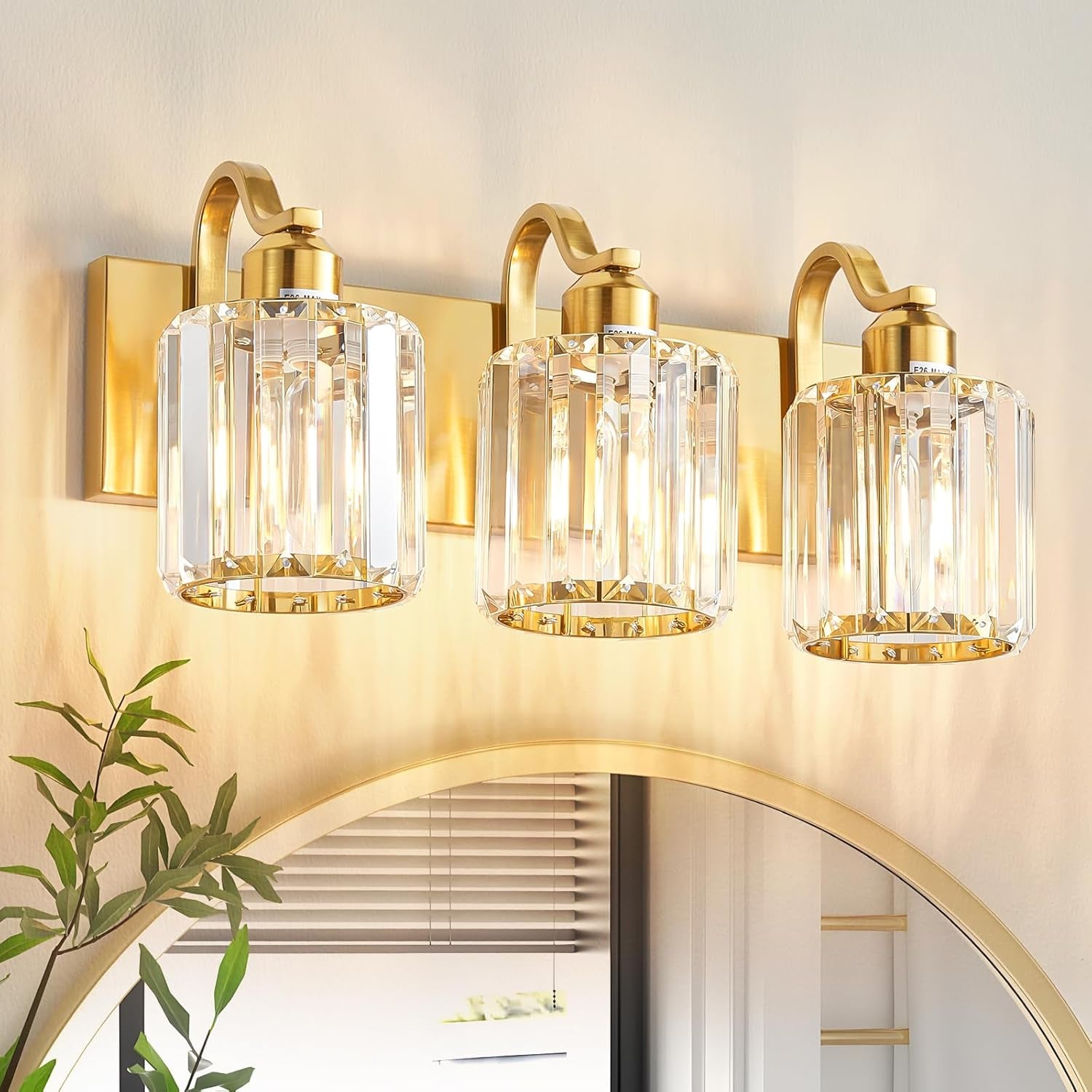 6-Light Brushed Nickel Crystal Bathroom Vanity Light