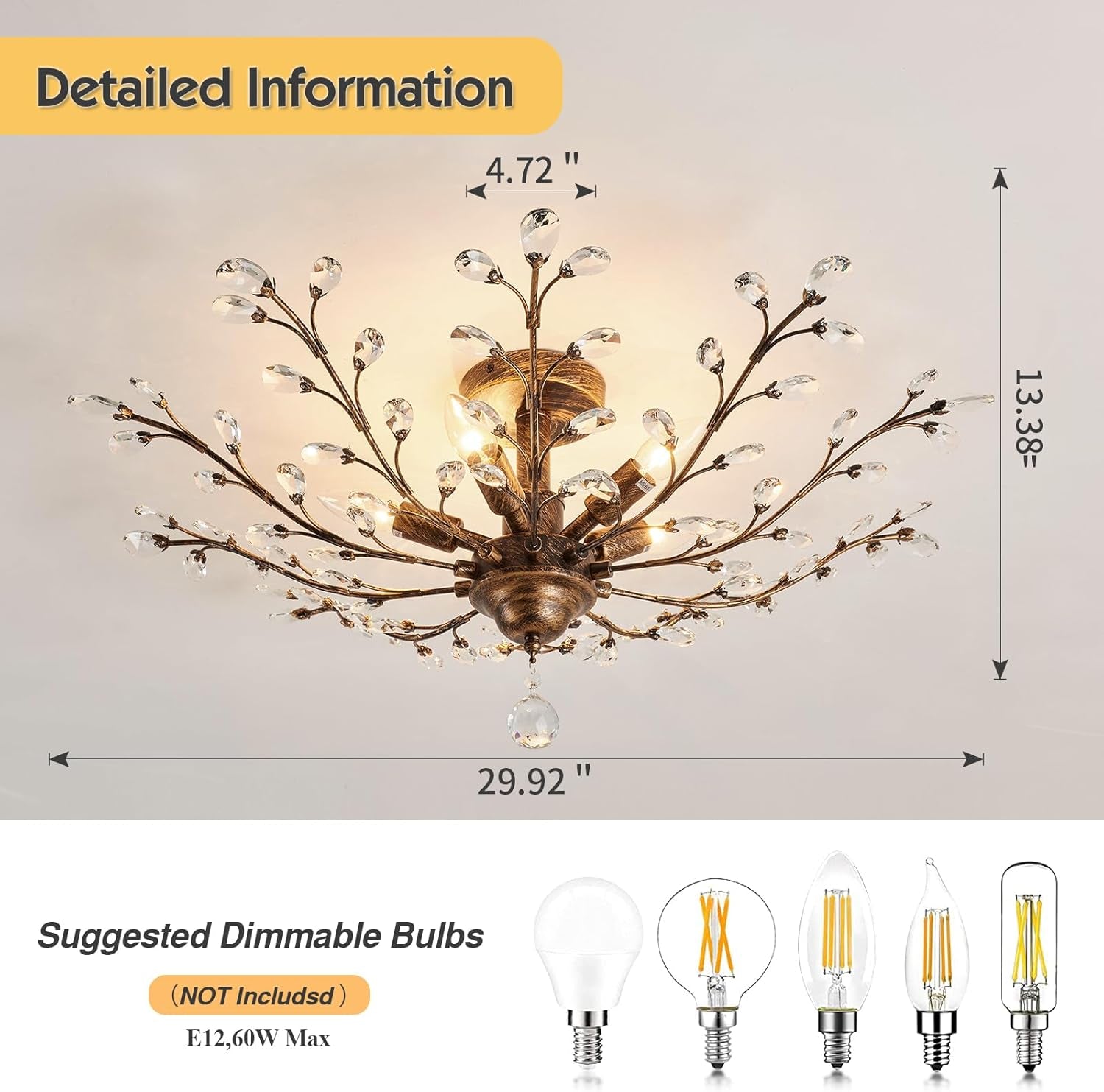 5-Light Bronze Vintage Crystal Chandelier