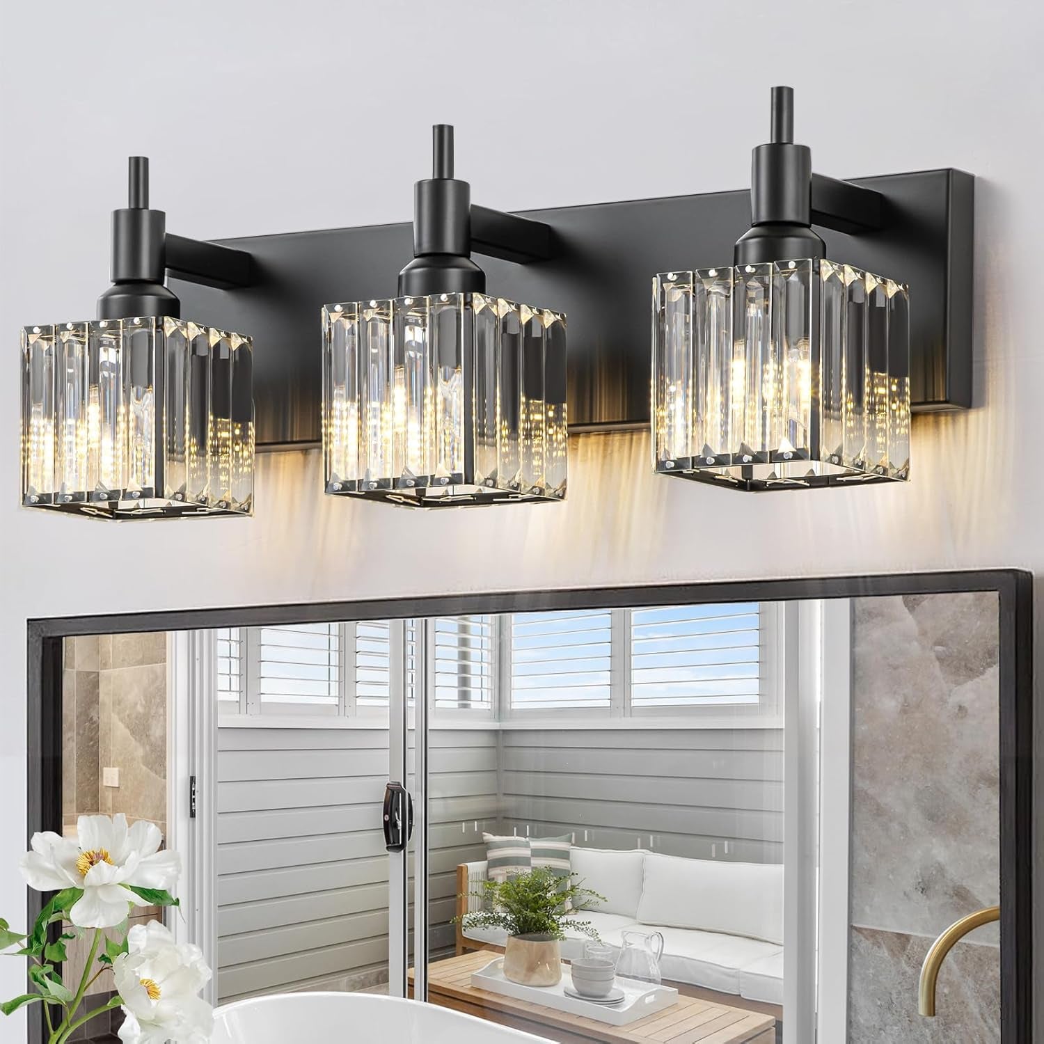 Gold Modern 3-Light Crystal Bathroom Vanity Light