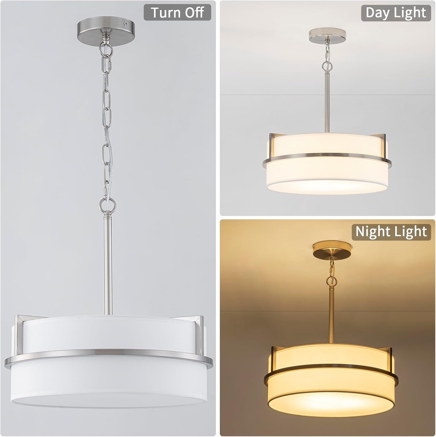 15.7" Modern Drum Chandelier – Brushed Nickel Finish