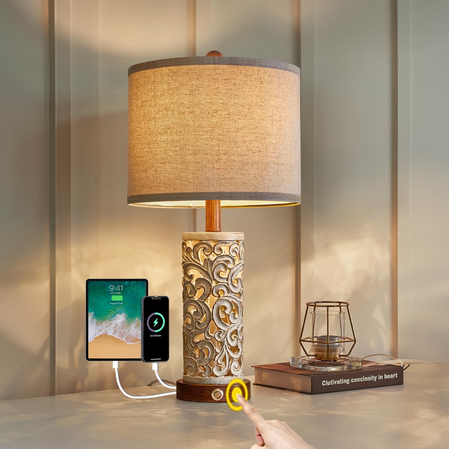 22” 3-Way USB Touch Table Lamp Set of 2