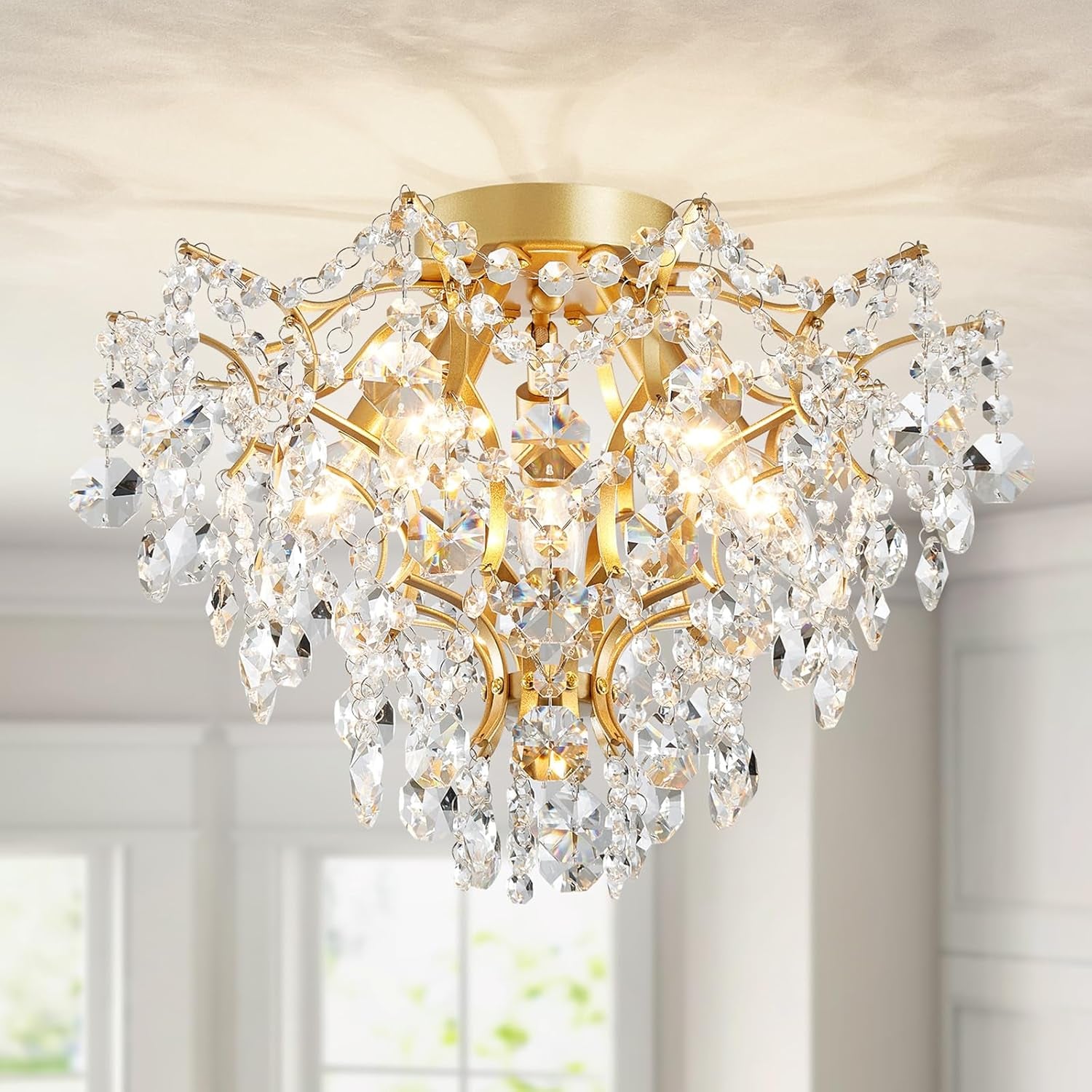 Gold Crystal Flush Mount Chandelier